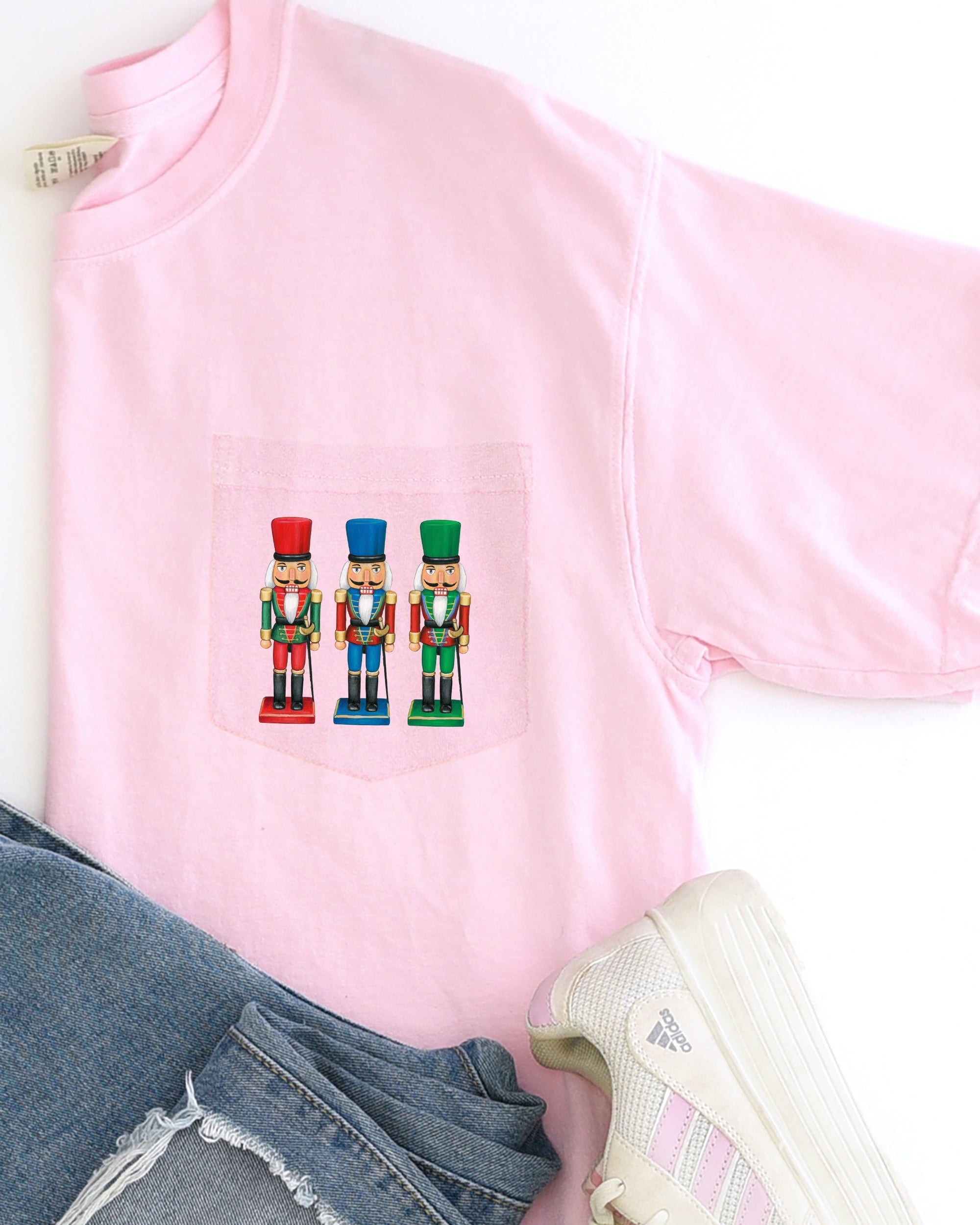 Nutcrackers Pocket Christmas Santa Snow Xmas Cozy Holiday Keepsakes Comfort Colors Tee