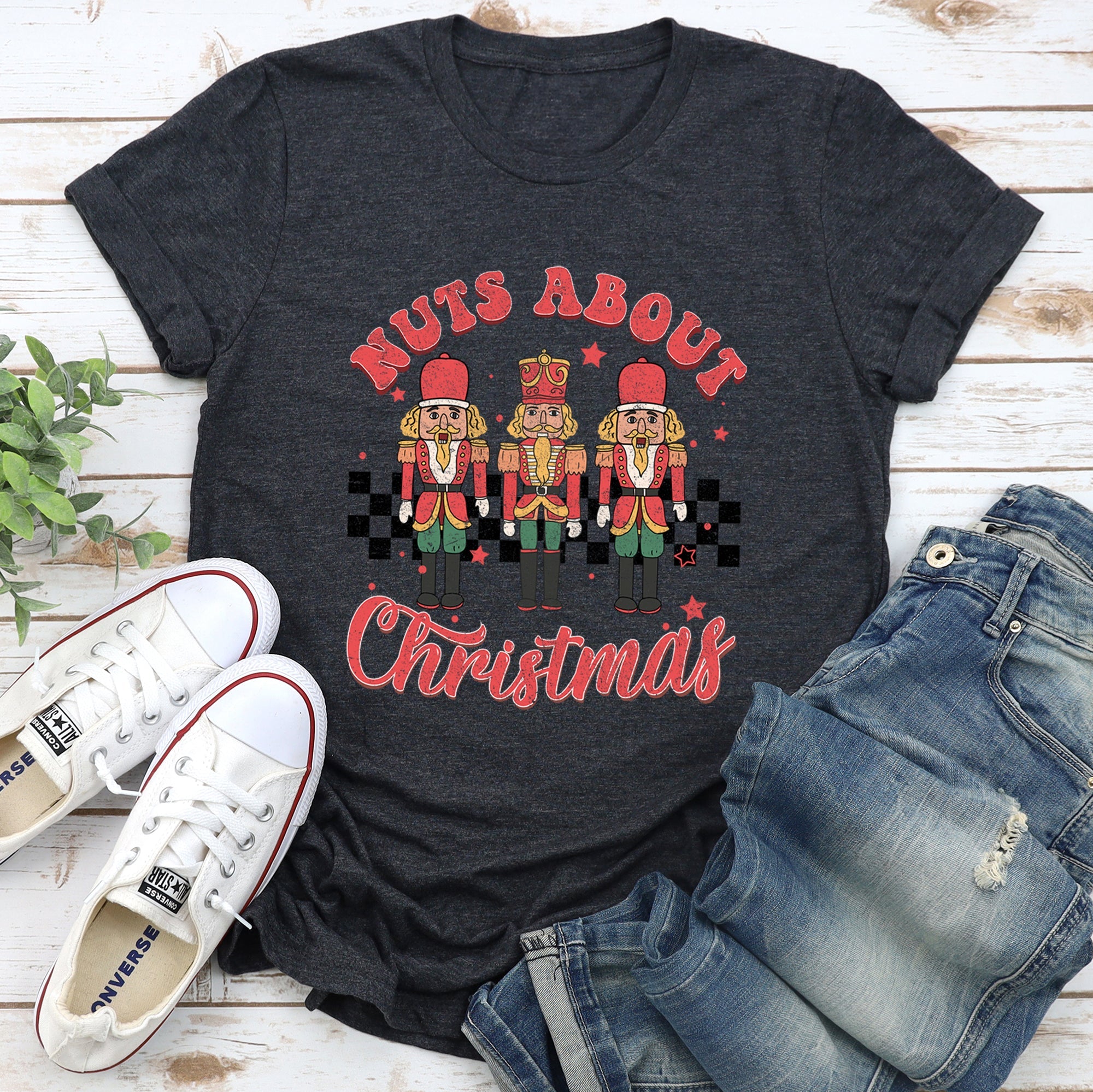Nuts About Christmas Nutcrackers Retro Checkered Vintage Inspired Limited Graphic Tee