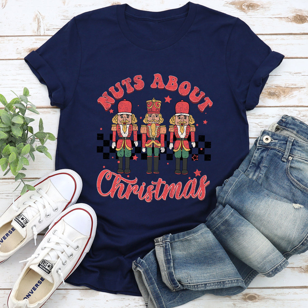 Nuts About Christmas Nutcrackers Retro Checkered Vintage Inspired Limited Graphic Tee
