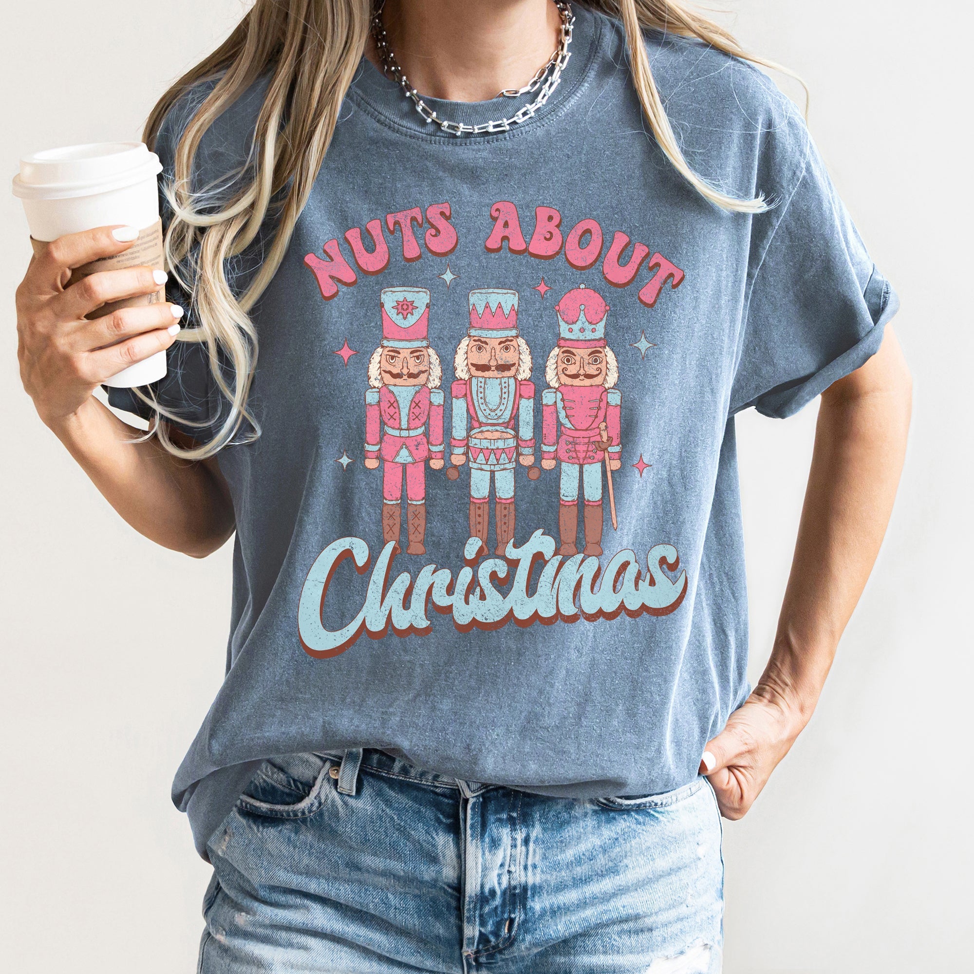 Nuts About Christmas Pink Nutcrackers Festive Nutcracker Scene Comfort Colors Tee