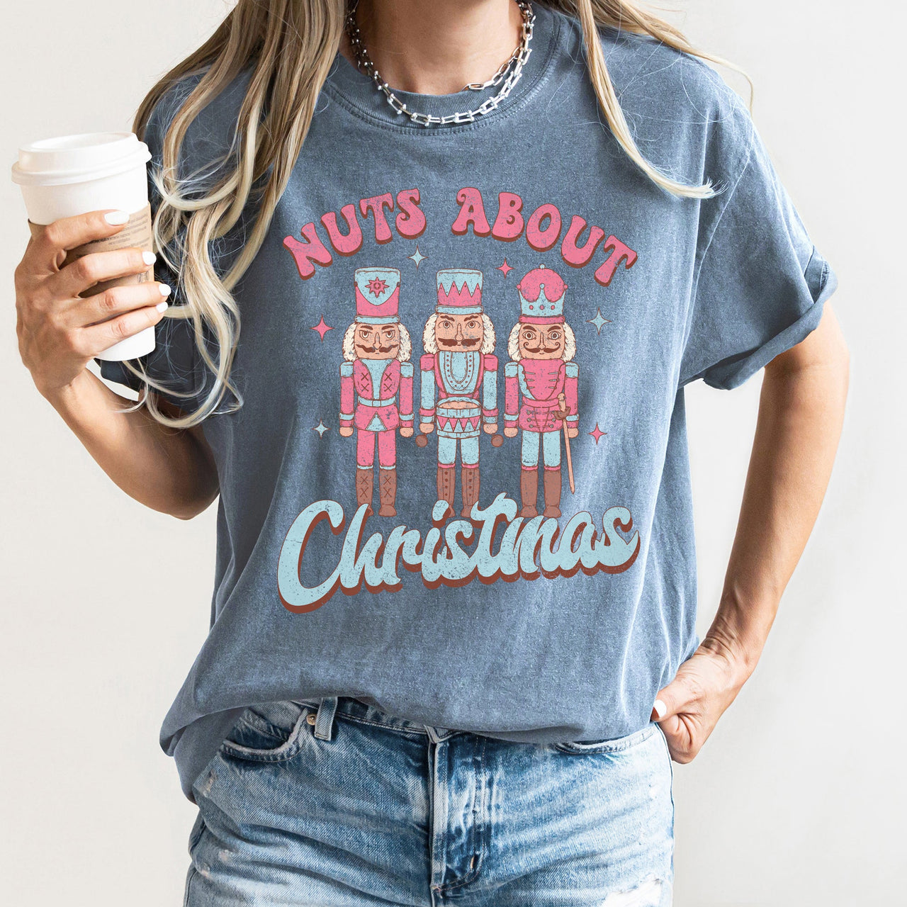 Nuts About Christmas Pink Nutcrackers Seasonal Holiday Joyful Cheer Comfort Colors Tee