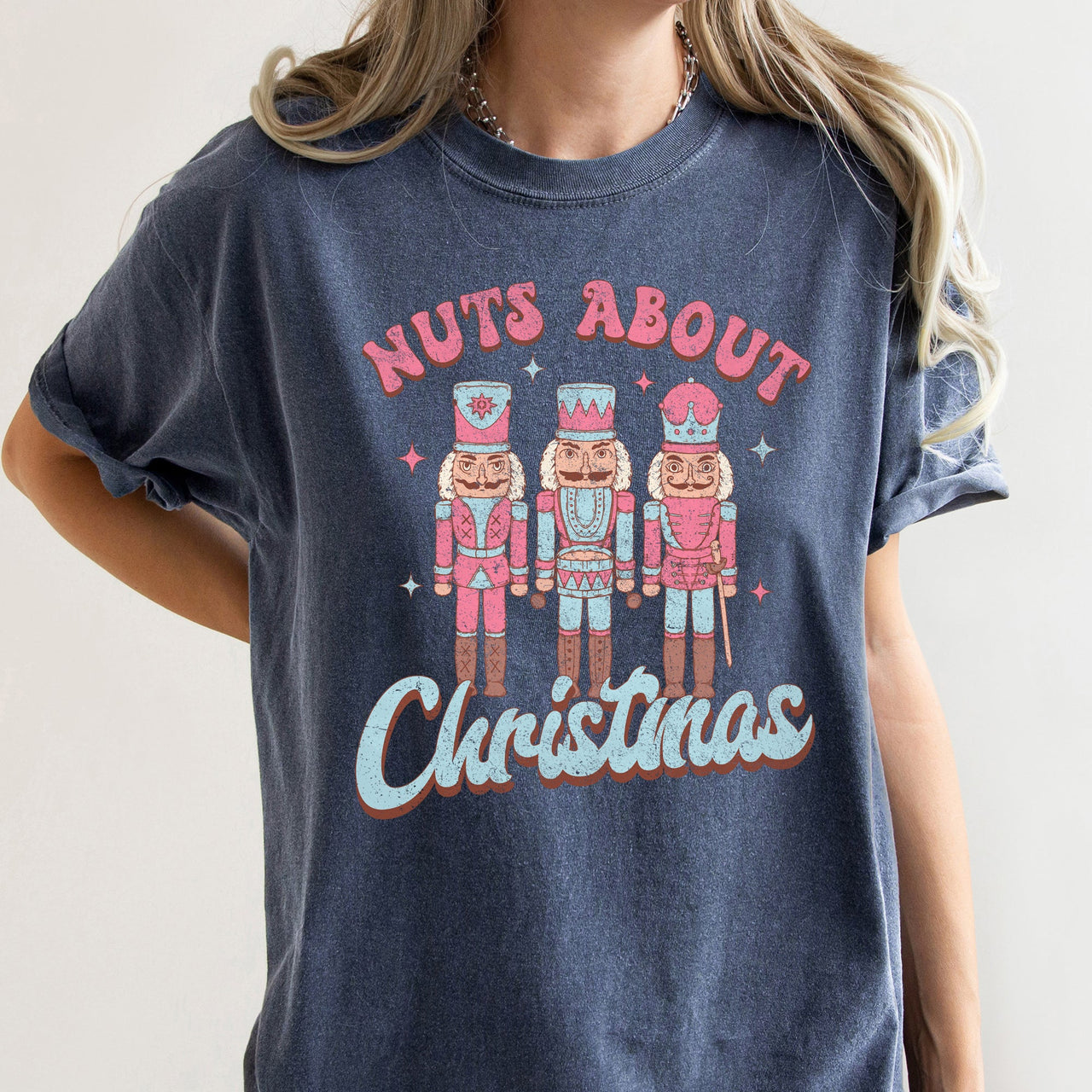 Nuts About Christmas Pink Nutcrackers Festive Nutcracker Scene Comfort Colors Tee