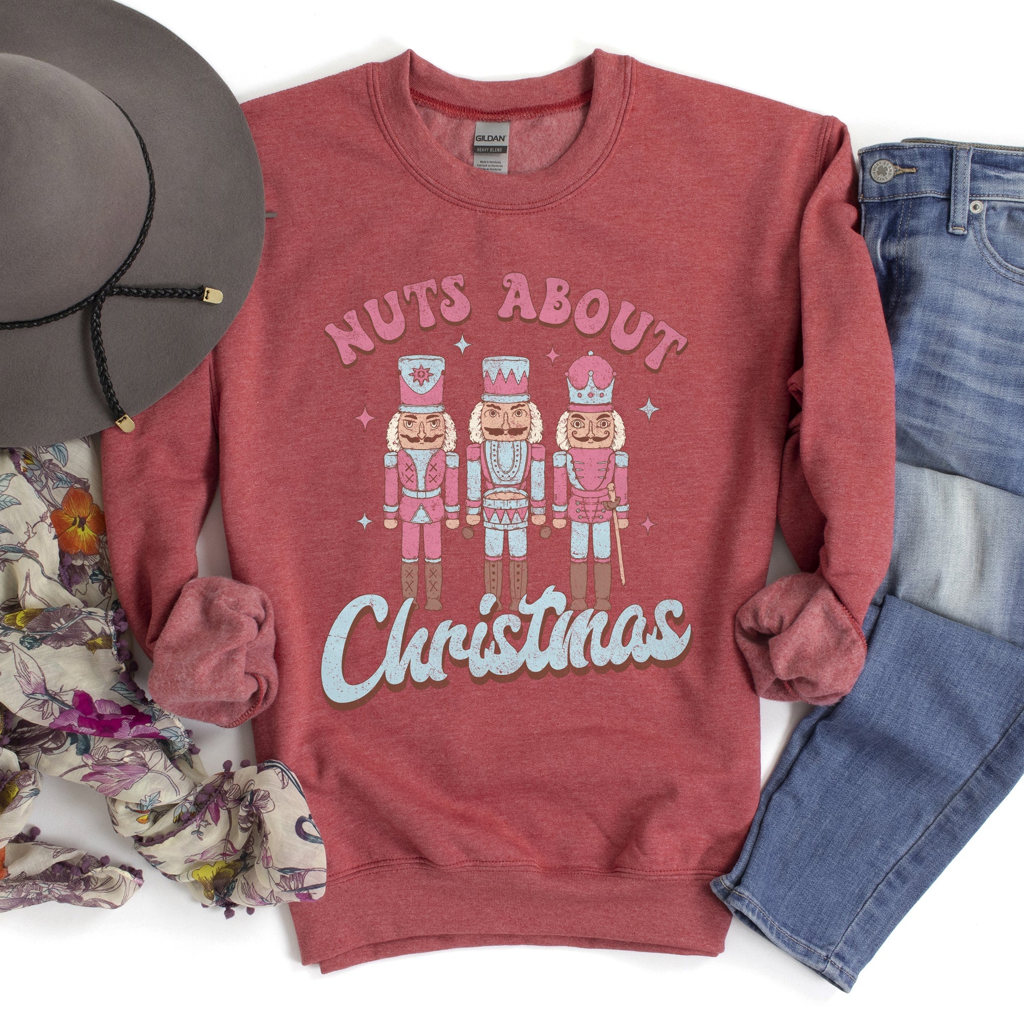 Nuts About Christmas Nutcrackers Festive Holiday Scene With Whimsical Nutcracker Figures Sweatshirt
