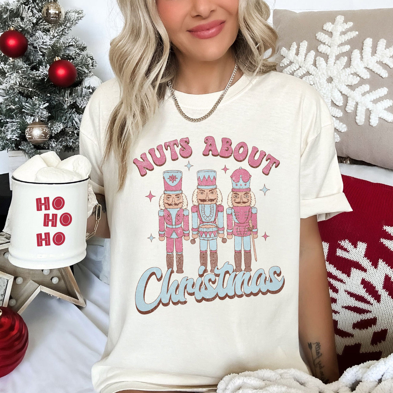 Nuts About Christmas Pink Nutcrackers Festive Nutcracker Scene Comfort Colors Tee