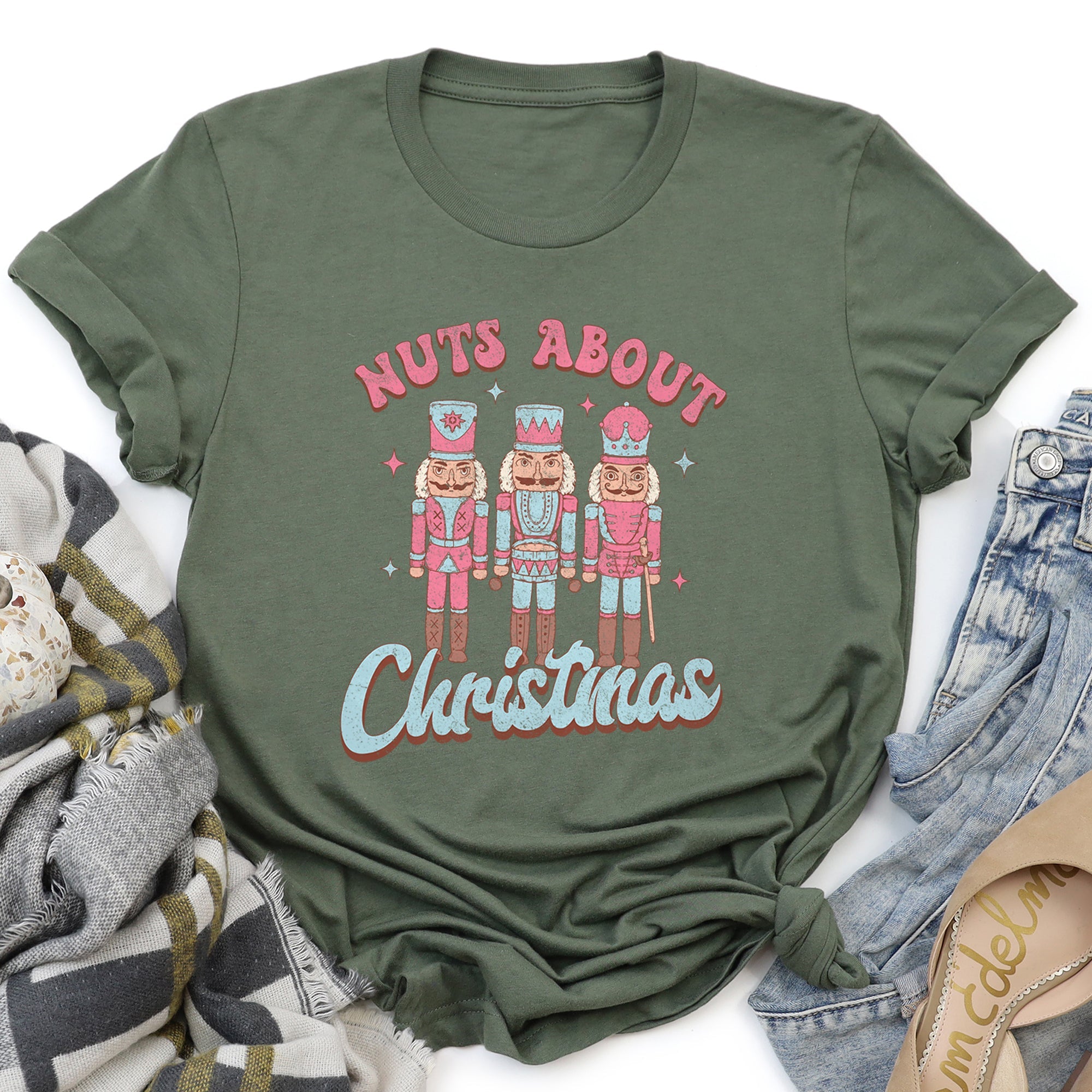 Nuts About Christmas Pink Nutcrackers Festive Holiday Theme Limited Edition Graphic Tee