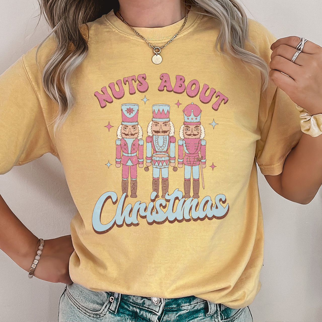 Nuts About Christmas Pink Nutcrackers Festive Nutcracker Scene Comfort Colors Tee