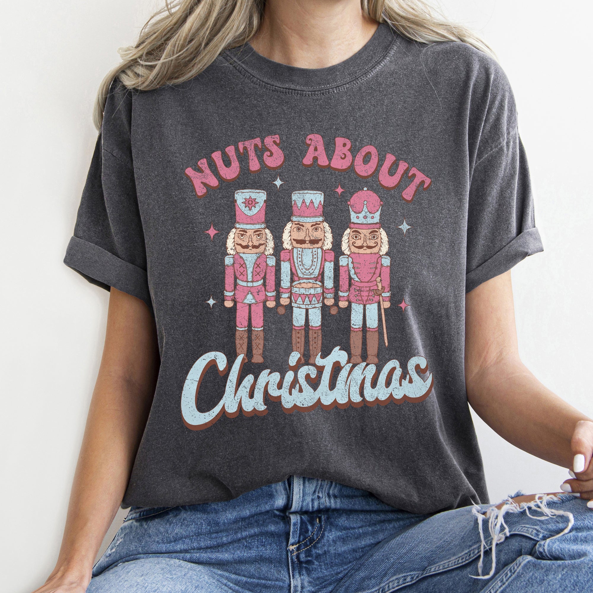 Nuts About Christmas Pink Nutcrackers Festive Nutcracker Scene Comfort Colors Tee