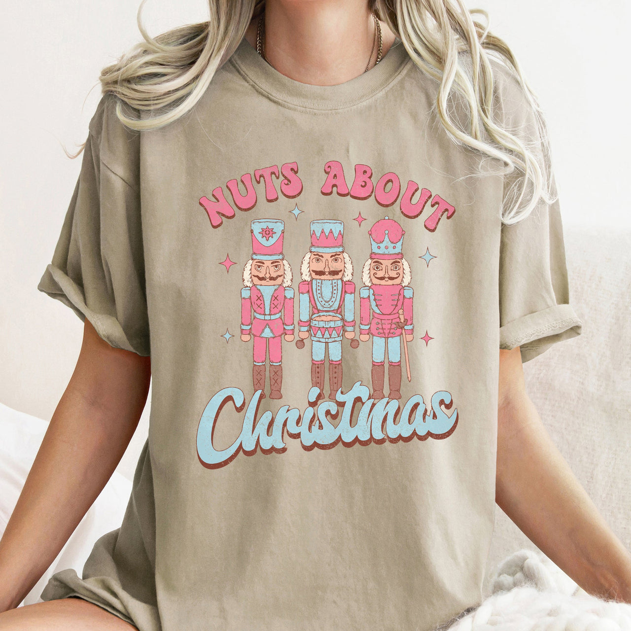 Nuts About Christmas Pink Nutcrackers Festive Nutcracker Scene Comfort Colors Tee