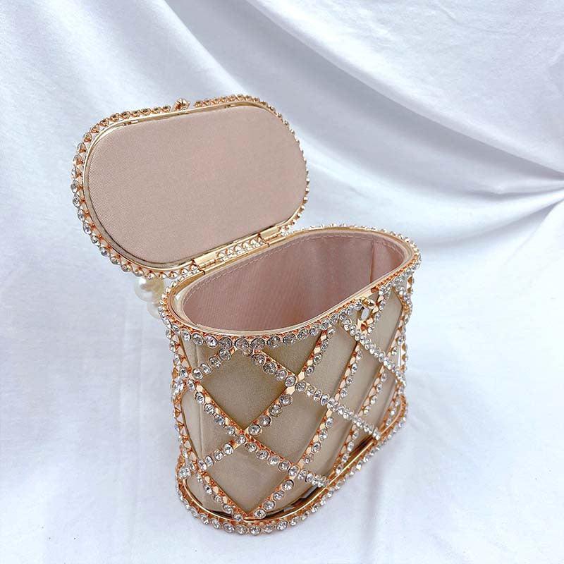 MAC022 Stylish Pearl Diagonal Span Basket Bag
