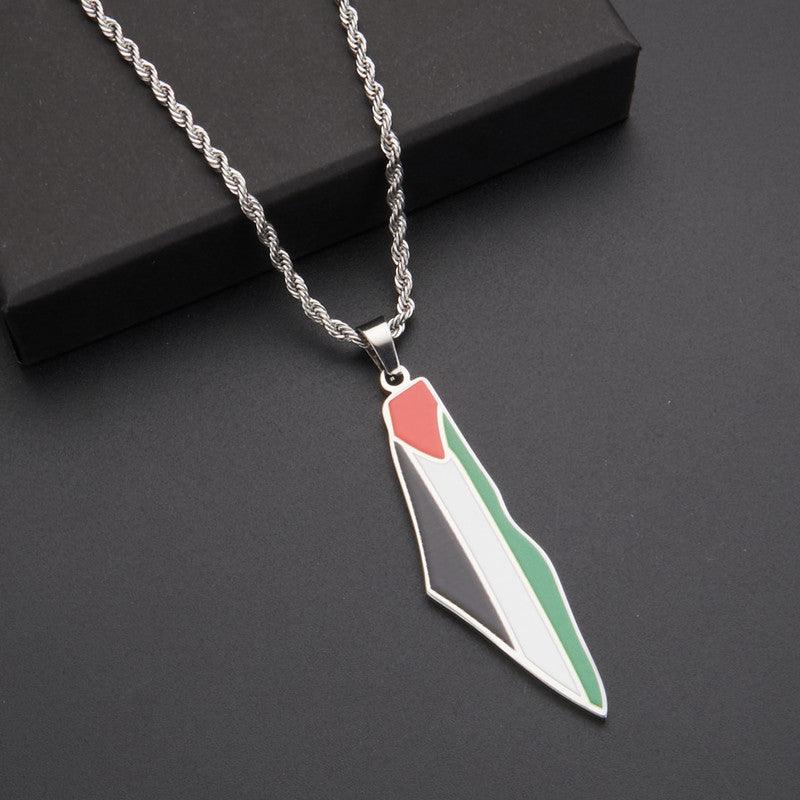 MAC100 Stainless Steel Vintage keffiyeh Palestine Map Pendant Necklace