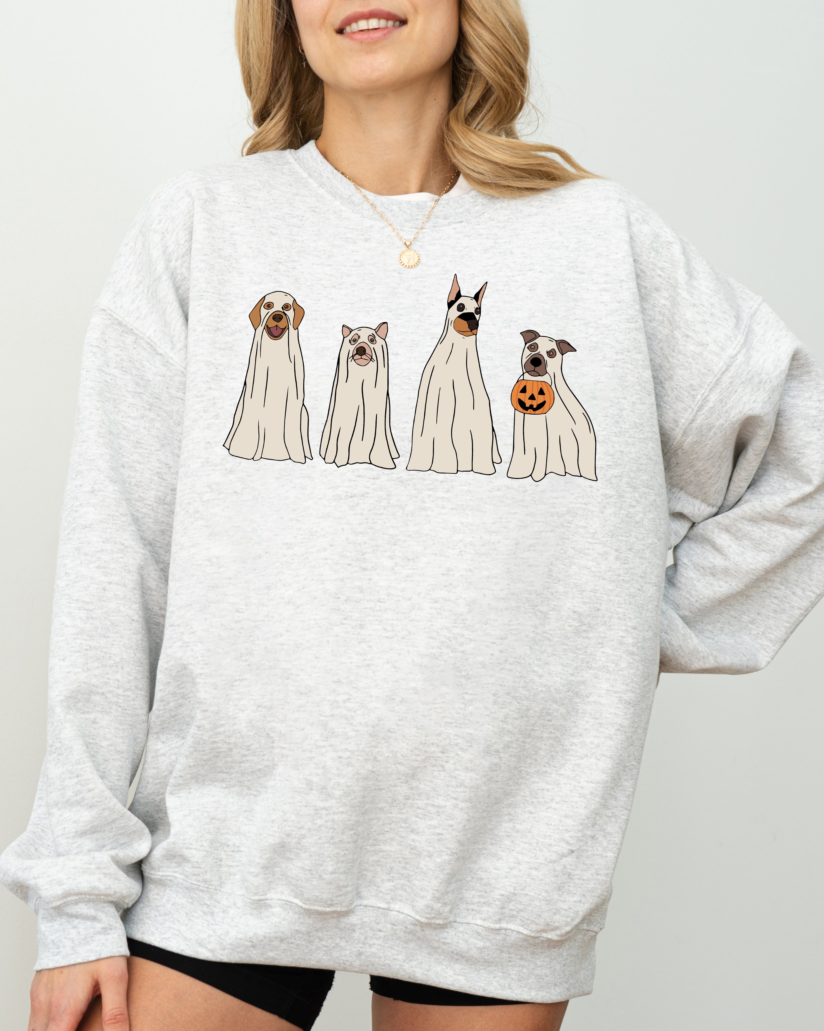 Spooky Ghost Dogs Bathroom Witch Halloween Meme Costume Graphic Illustration Artwork Style Sweatshirt