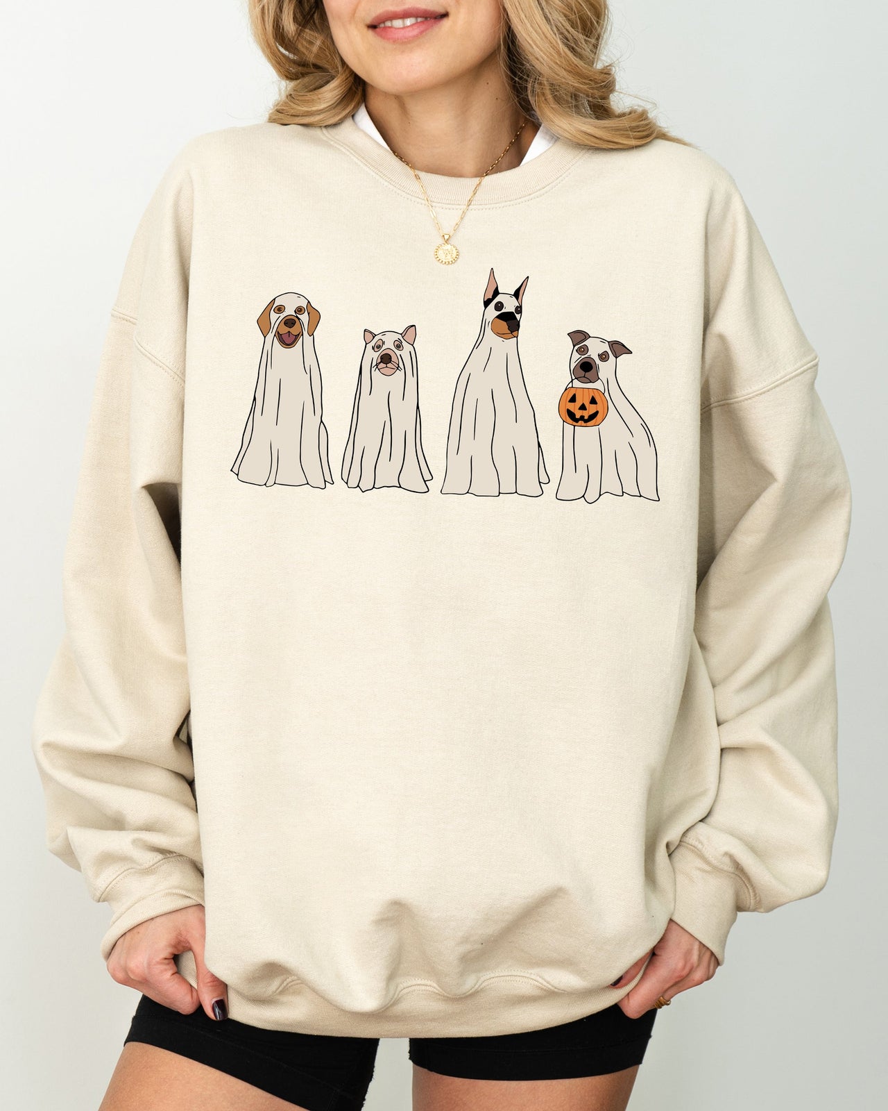 Spooky Ghost Dogs Bathroom Witch Halloween Meme Costume Graphic Illustration Artwork Style Sweatshirt