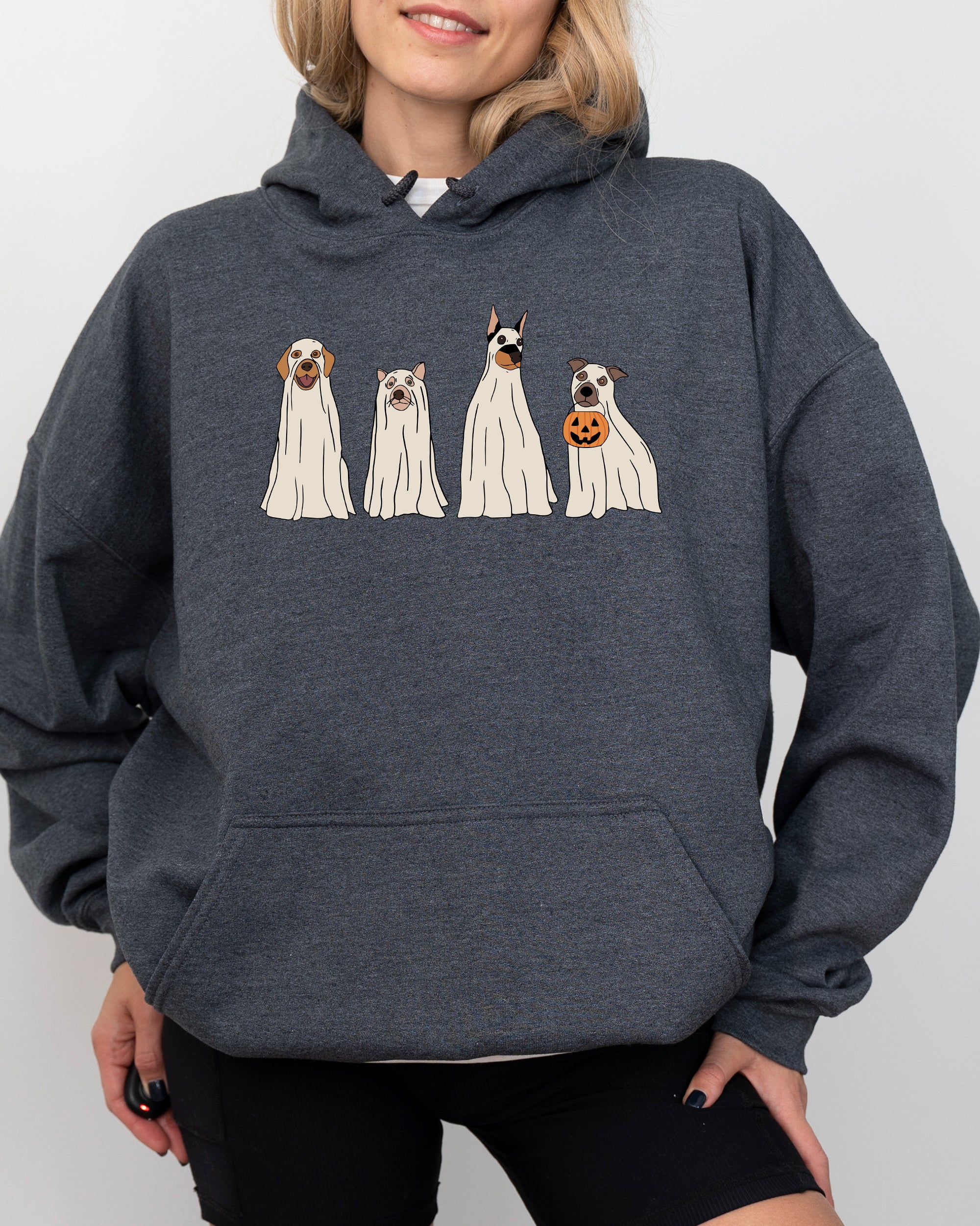 Spooky Ghost Dogs Hoodie Featuring Halloween Meme Design For Cozy Seasonal Wear Everyday