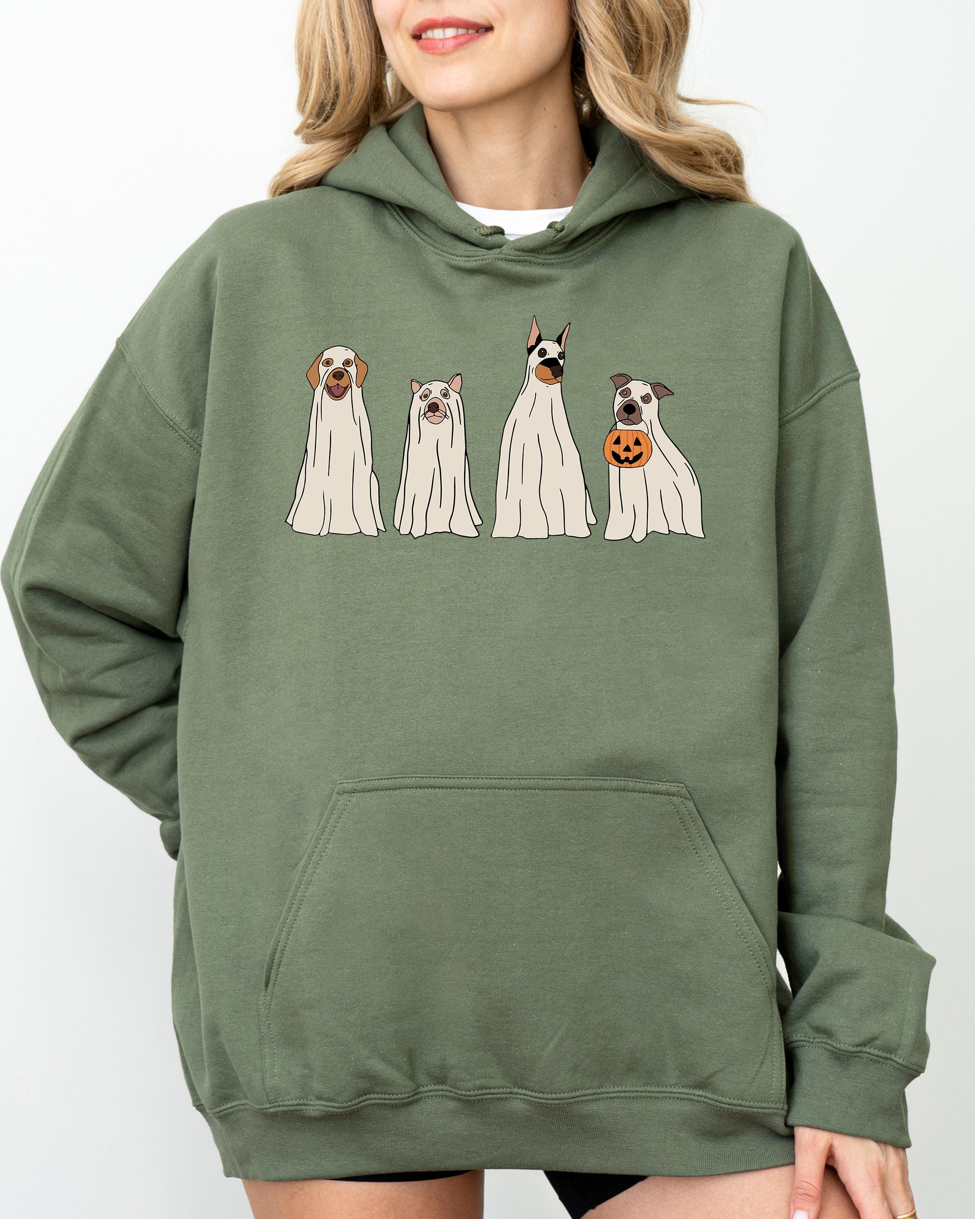 Spooky Ghost Dogs Hoodie Featuring Halloween Meme Design For Cozy Seasonal Wear Everyday