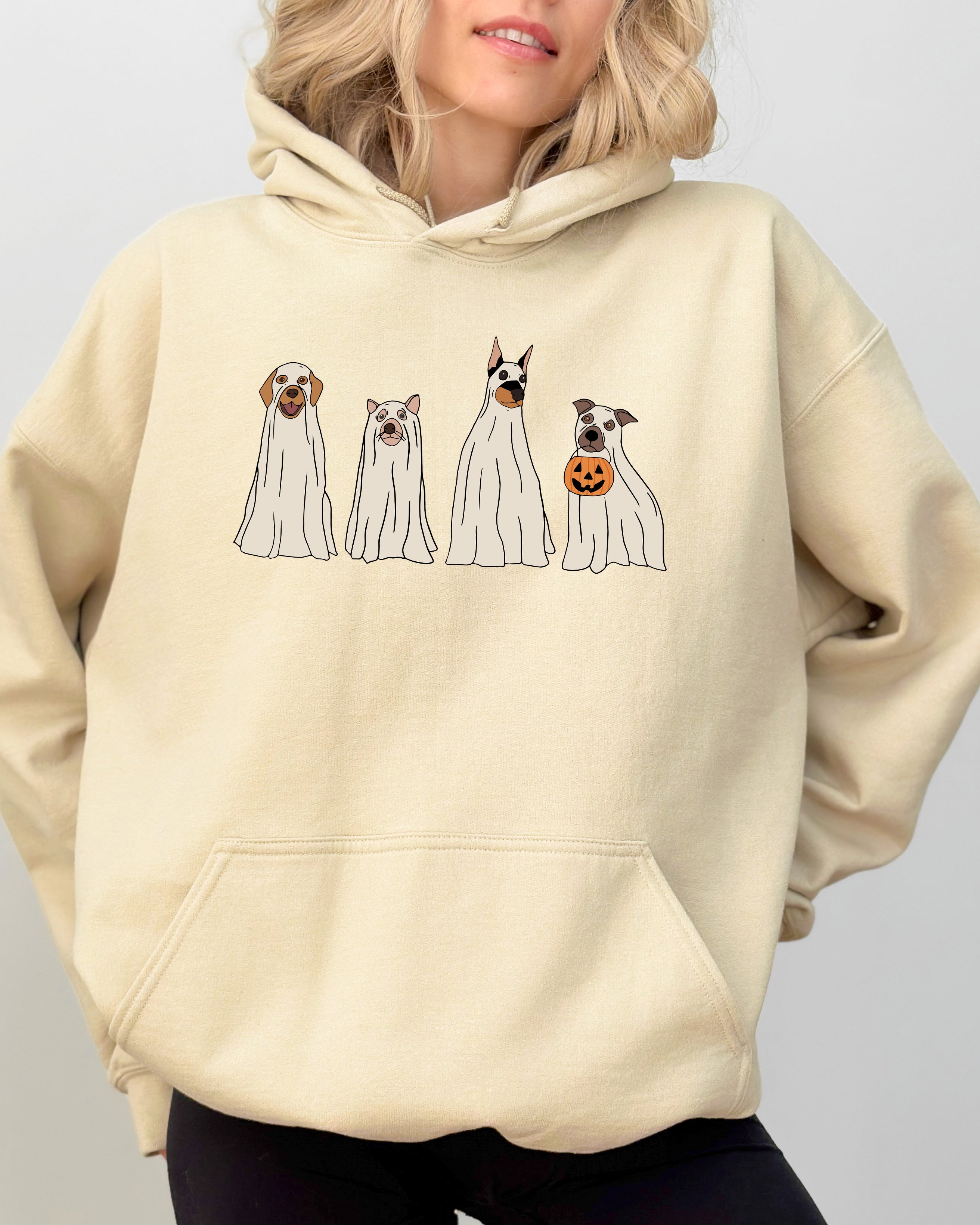 Spooky Ghost Dogs Hoodie Featuring Halloween Meme Design For Cozy Seasonal Wear Everyday
