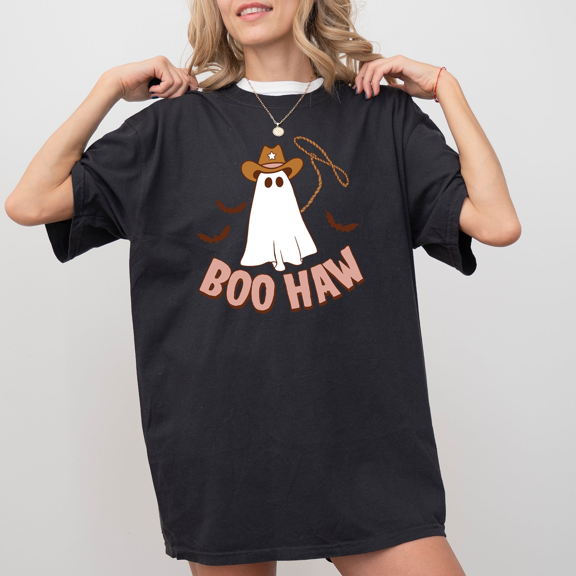 Boo Haw Cowboy Ghost Nightmare Halloween Meme Western Spooky Style Comfort Colors Tee