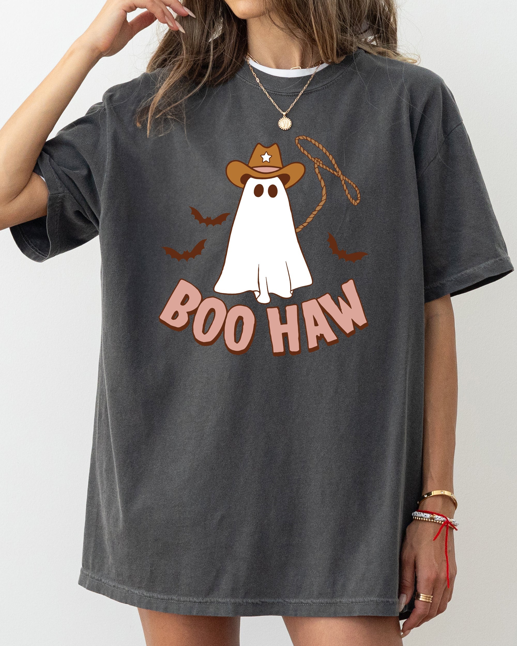 Boo Haw Cowboy Ghost Nightmare Halloween Meme Western Spooky Style Comfort Colors Tee