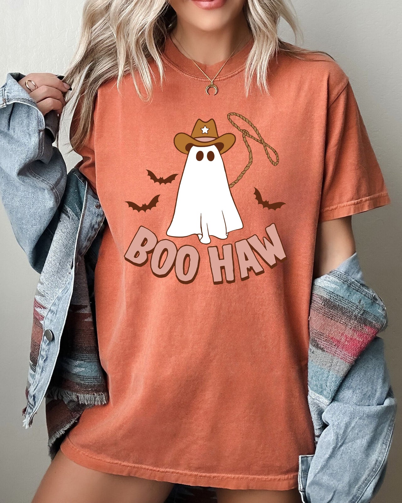 Boo Haw Cowboy Ghost Nightmare Halloween Meme Western Spooky Style Comfort Colors Tee