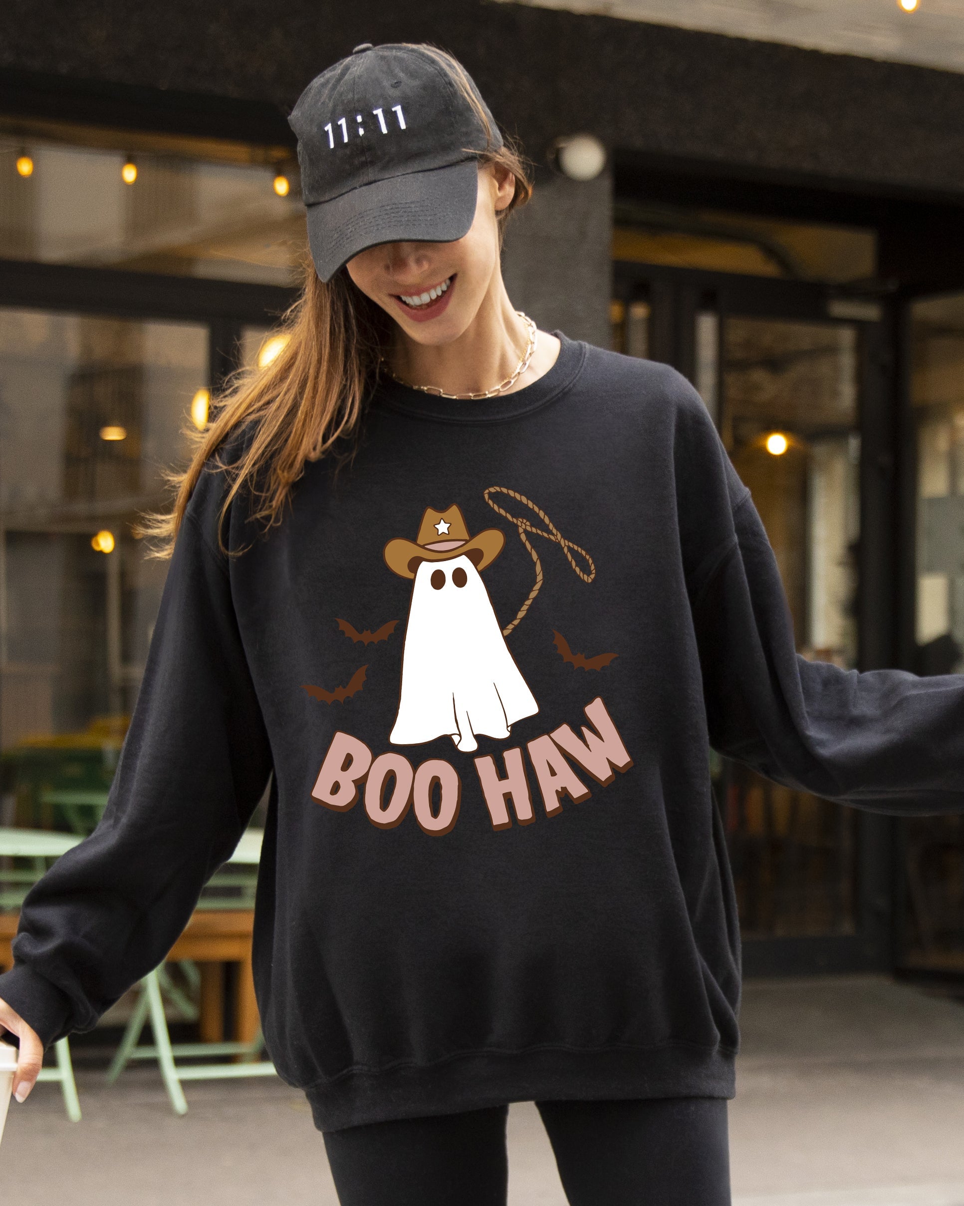 Boo Haw Cowboy Ghost Meme Halloween Spooky Witch Costume Deluxe Edition Premium Soft Cozy Sweatshirt