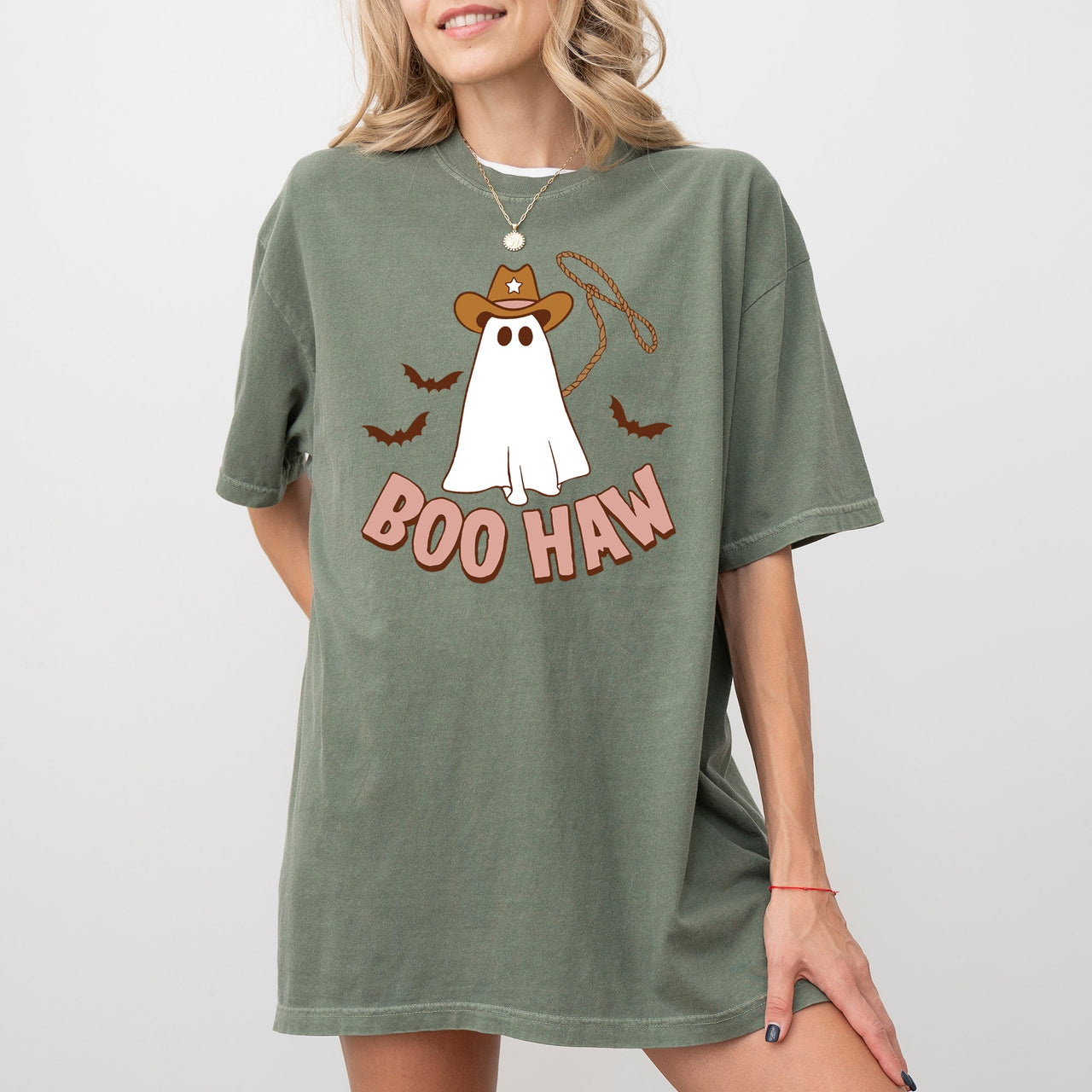 Boo Haw Cowboy Ghost Nightmare Halloween Meme Western Spooky Style Comfort Colors Tee