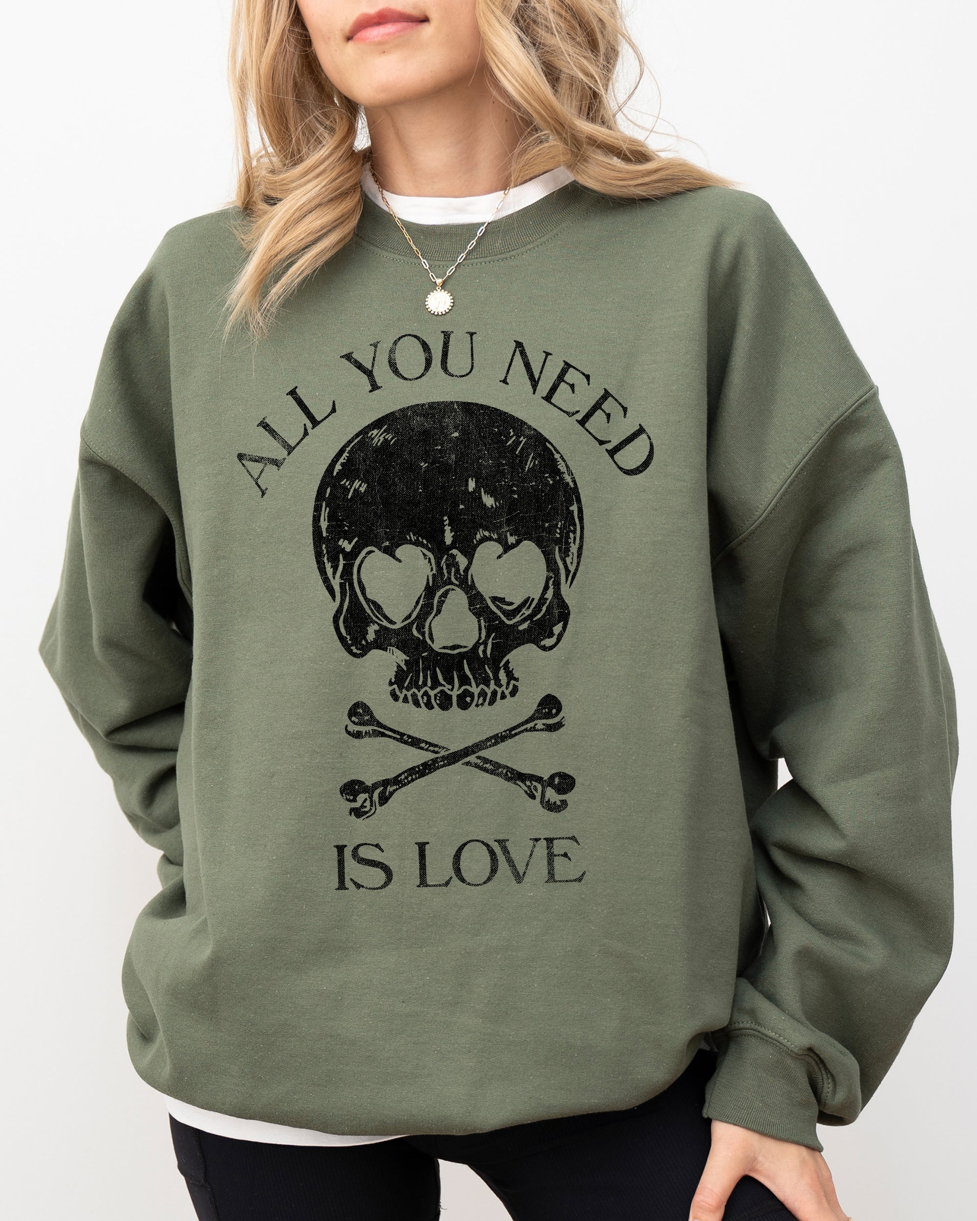 All You Need Is Love Skull Witch Aesthetic Meme Halloween Spooky Costume Sweatshirt