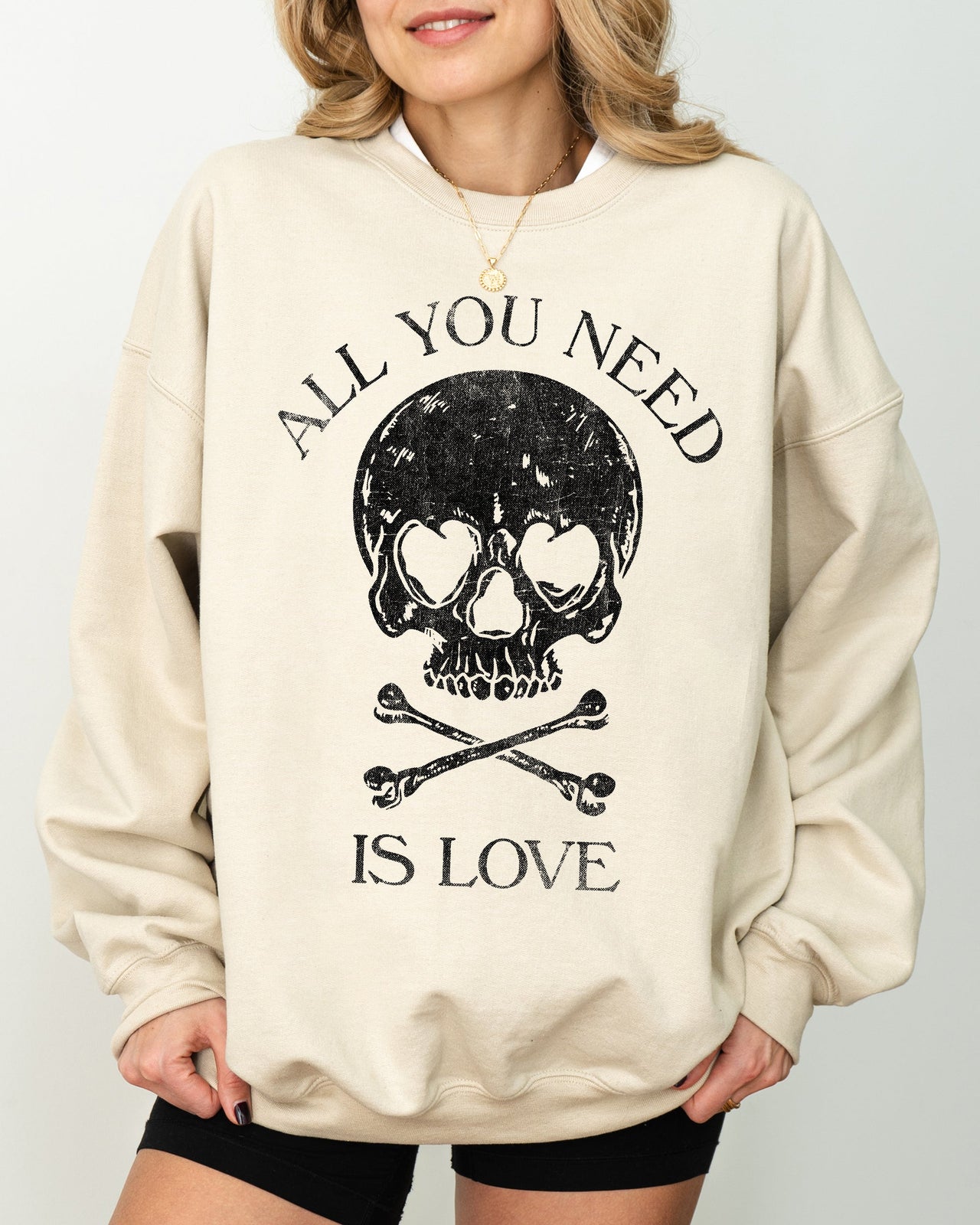 All You Need Is Love Skull Witch Aesthetic Meme Halloween Spooky Costume Sweatshirt