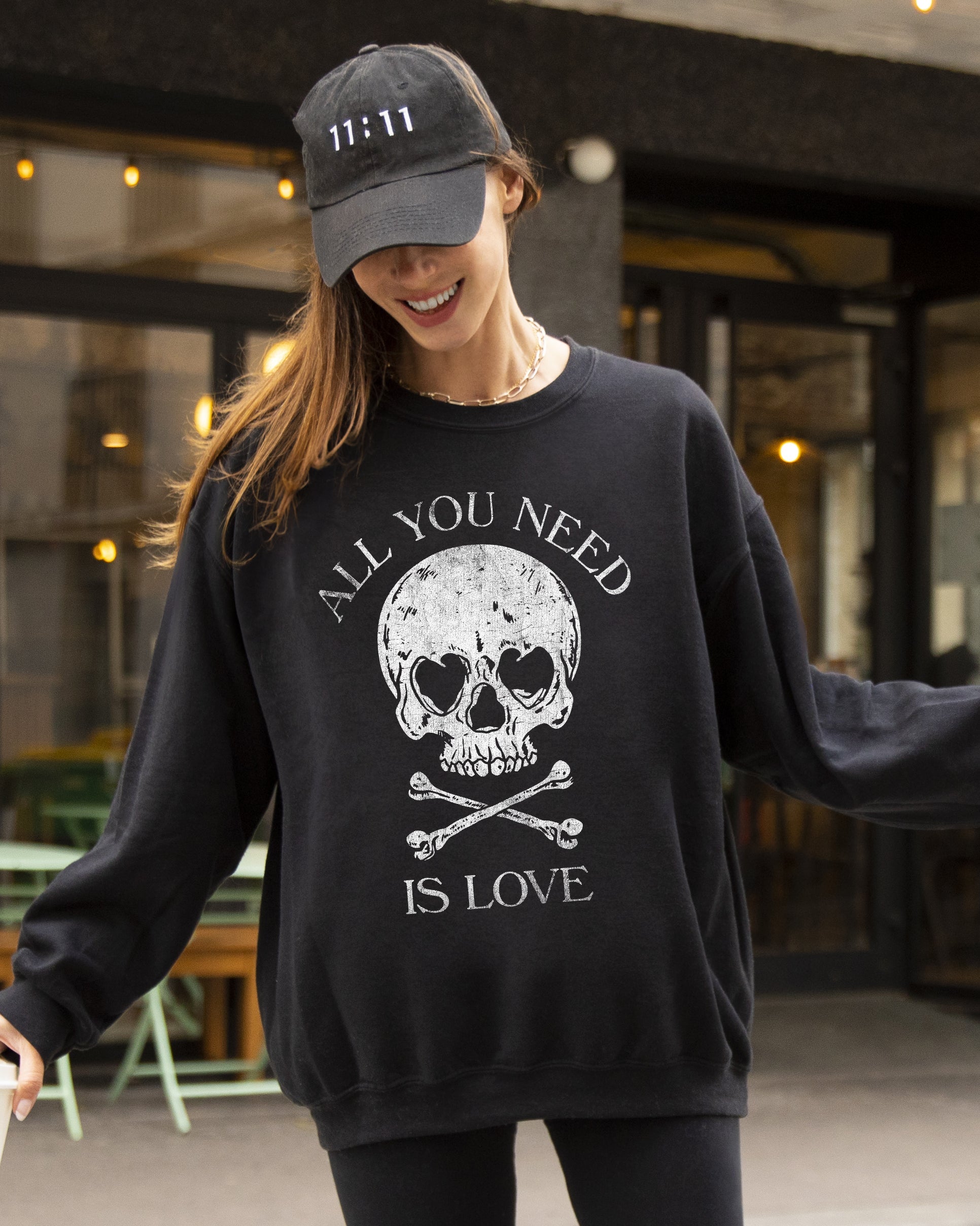 All You Need Is Love Skull Witch Aesthetic Meme Halloween Spooky Costume Sweatshirt