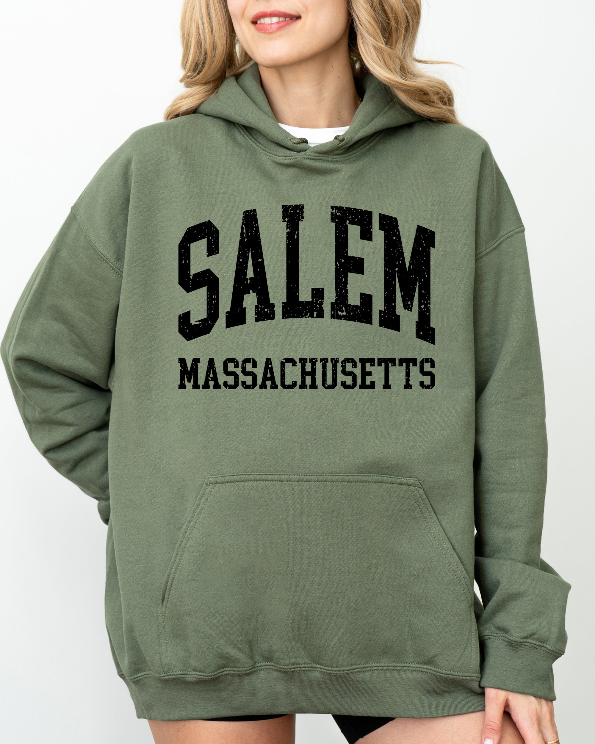 Salem Massachusetts Witch Halloween Spooky Costume Graphic Vintage Limited Edition Hooded Sweatshirt