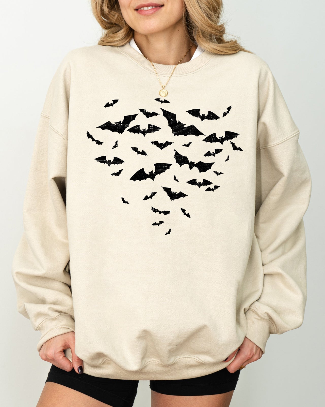 Flying Bats Halloween Spooky Witch Meme Costume Cozy Warm Soft Graphic Sweatshirt
