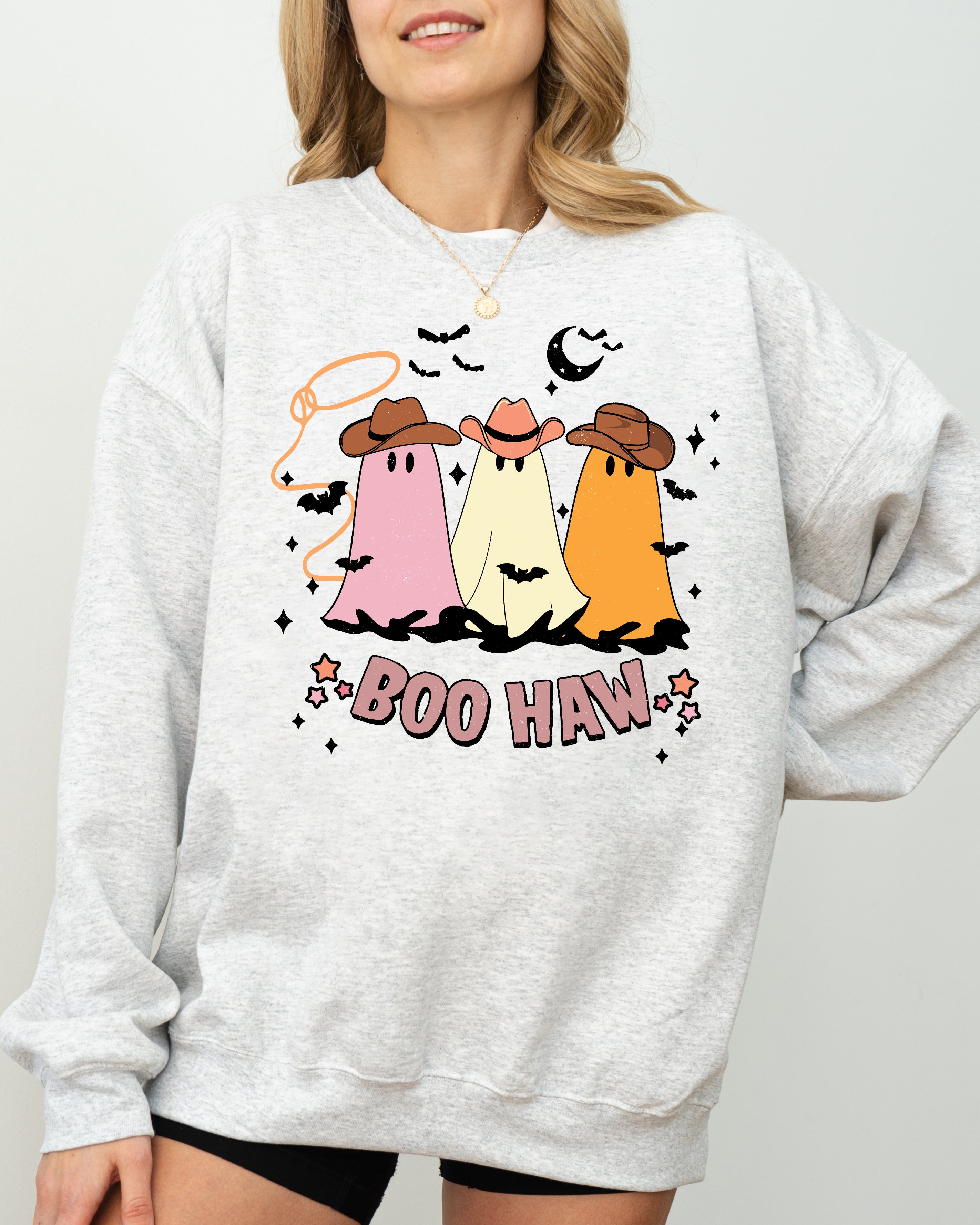 Boo Haw Mini Cowboy Ghosts Witch Costume Halloween Spooky Western Graphic Sweatshirt