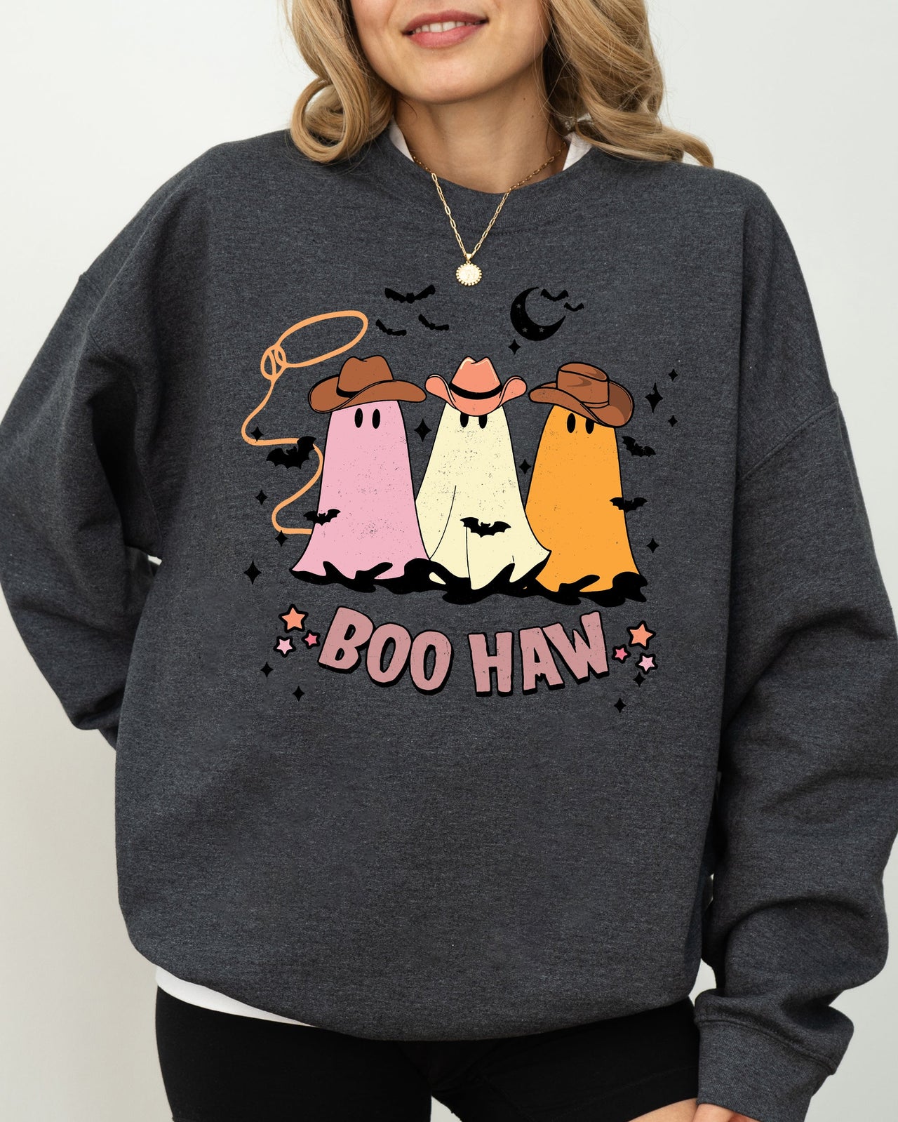 Boo Haw Mini Cowboy Ghosts Witch Costume Halloween Spooky Western Graphic Sweatshirt