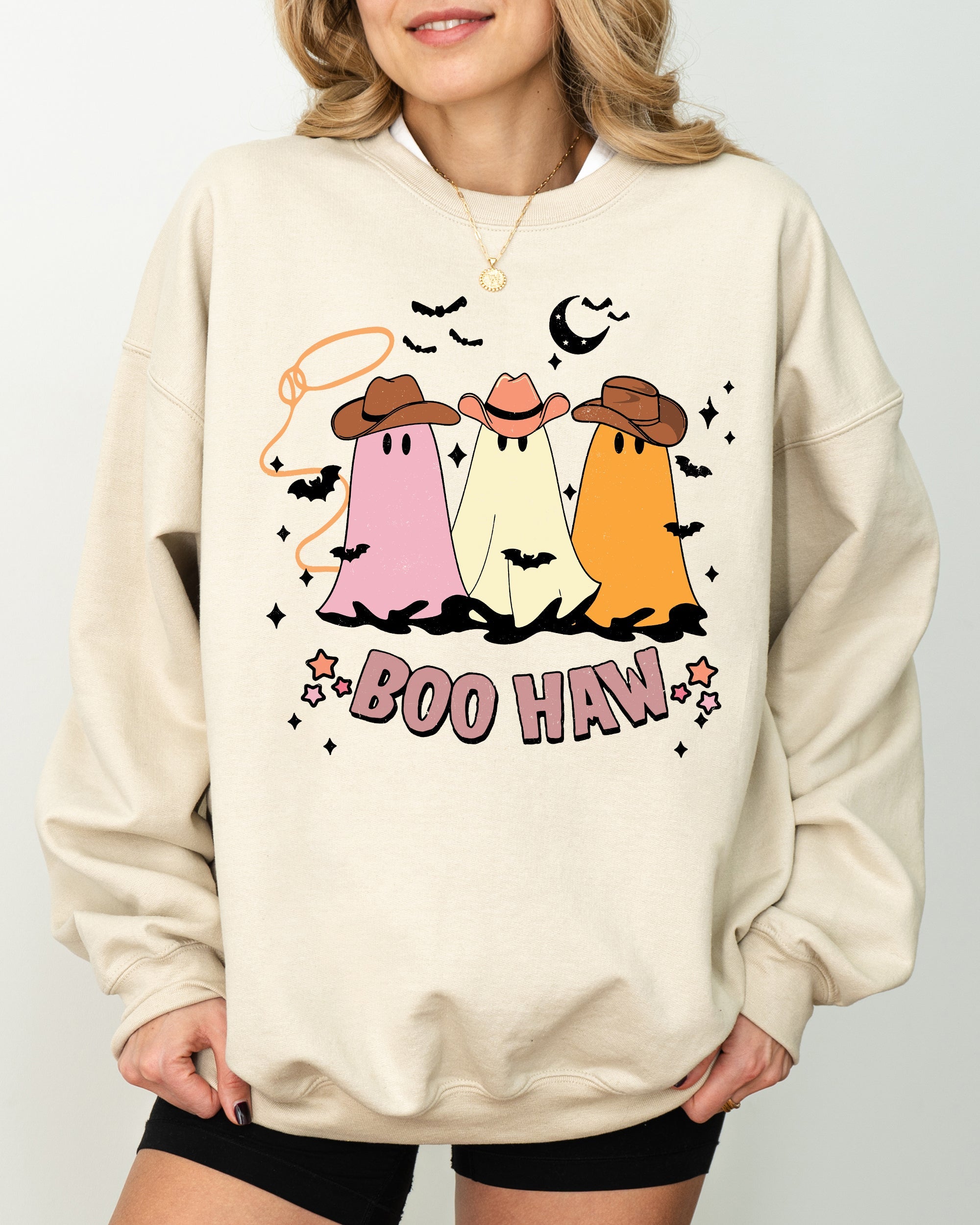 Boo Haw Mini Cowboy Ghosts Witch Costume Halloween Spooky Western Graphic Sweatshirt