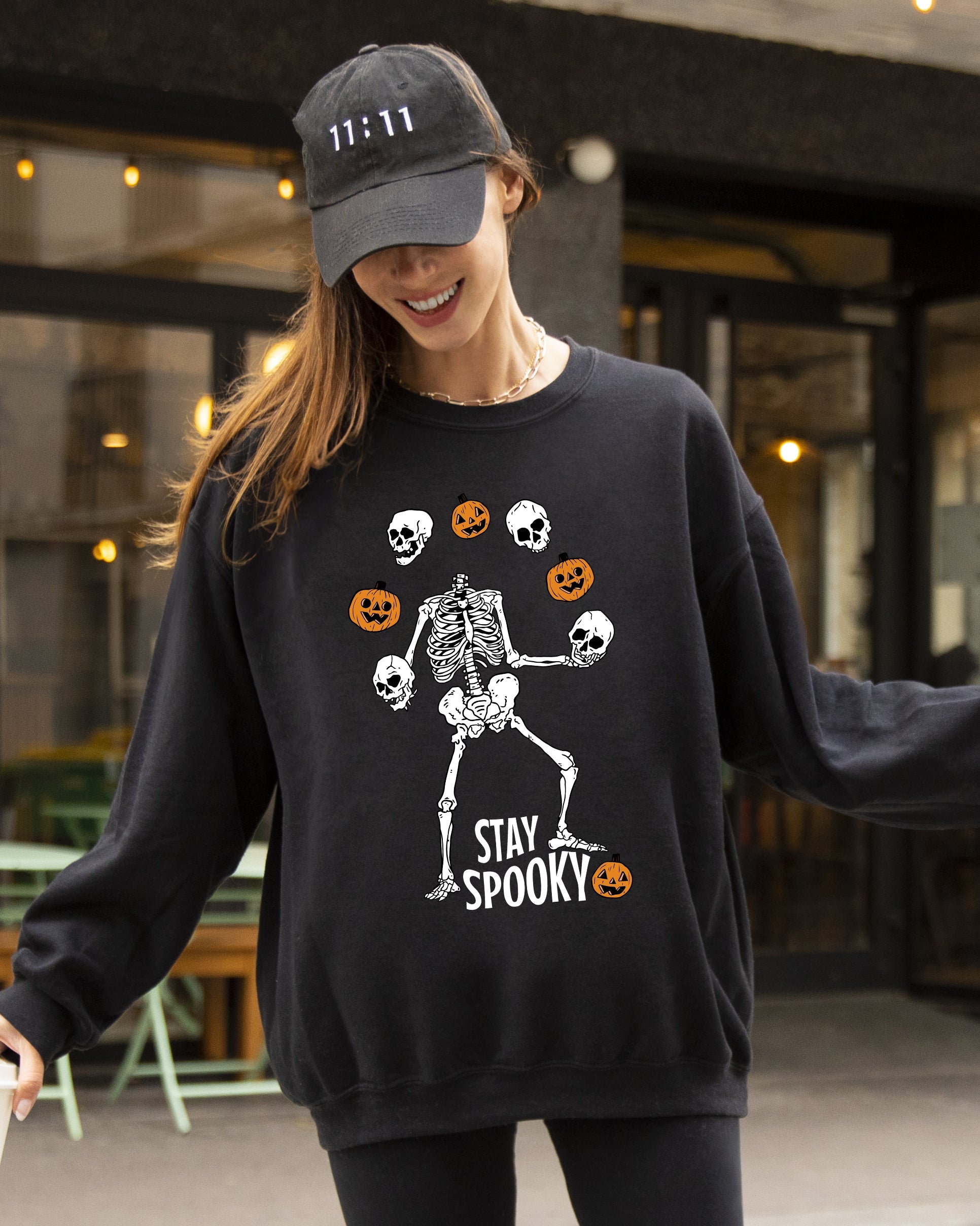 Stay Spooky Skeleton Ghost Witch Halloween Spooky Costume Meme Graphic Sweatshirt