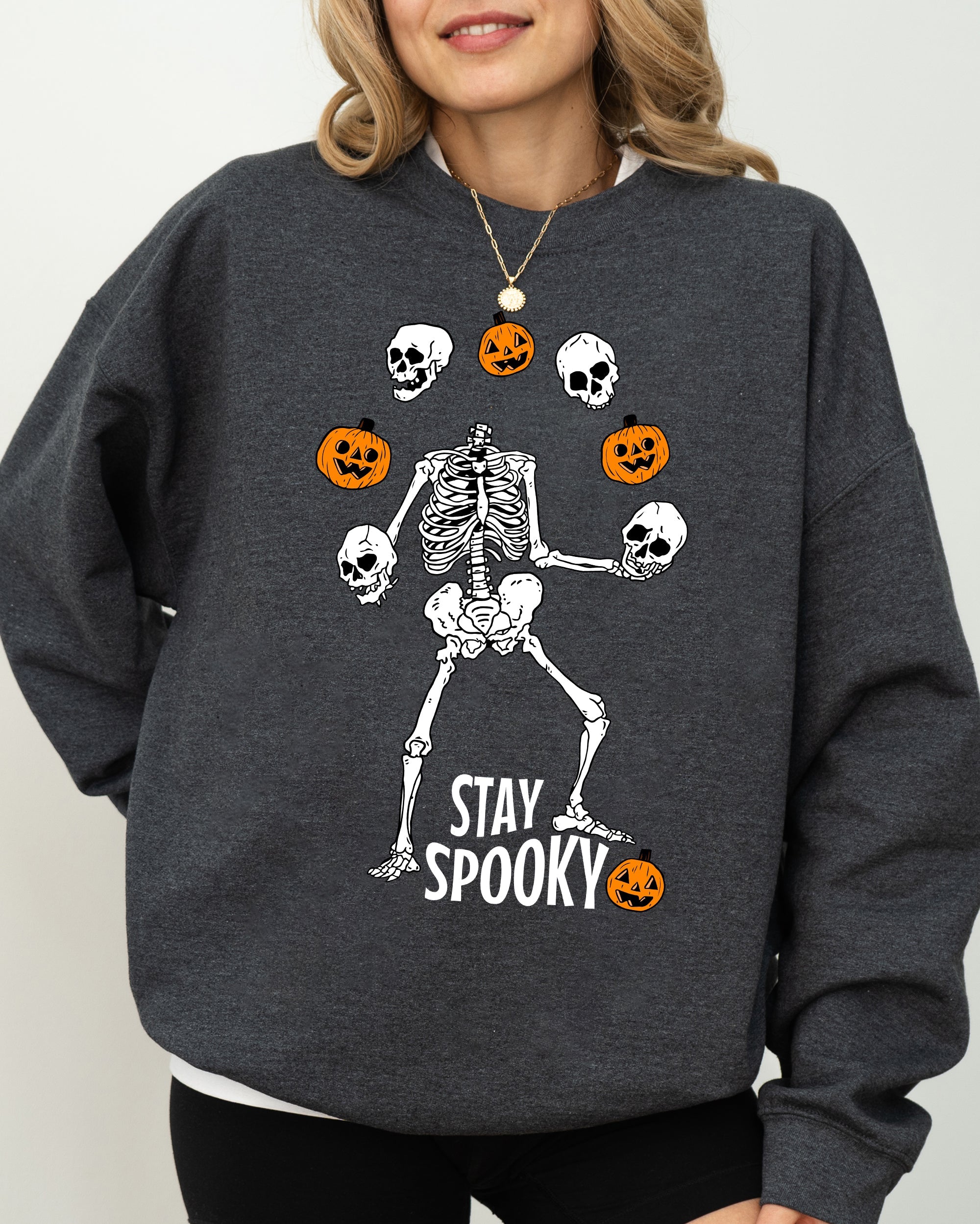 Stay Spooky Skeleton Ghost Witch Halloween Spooky Costume Meme Graphic Sweatshirt