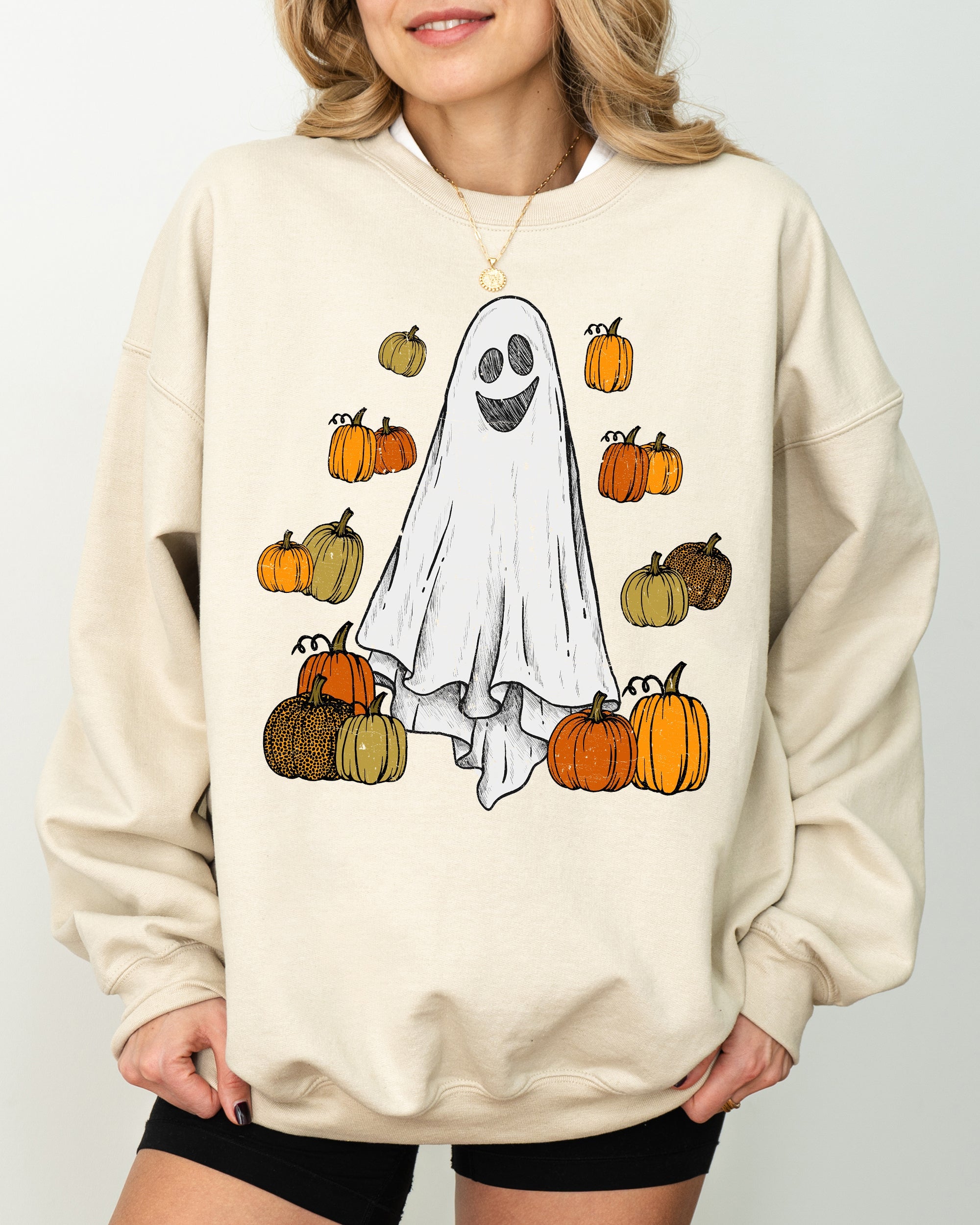 Ghosts And Pumpkins Skeleton Witch Meme Halloween Spooky Graphic Seasonal Sweatshirt