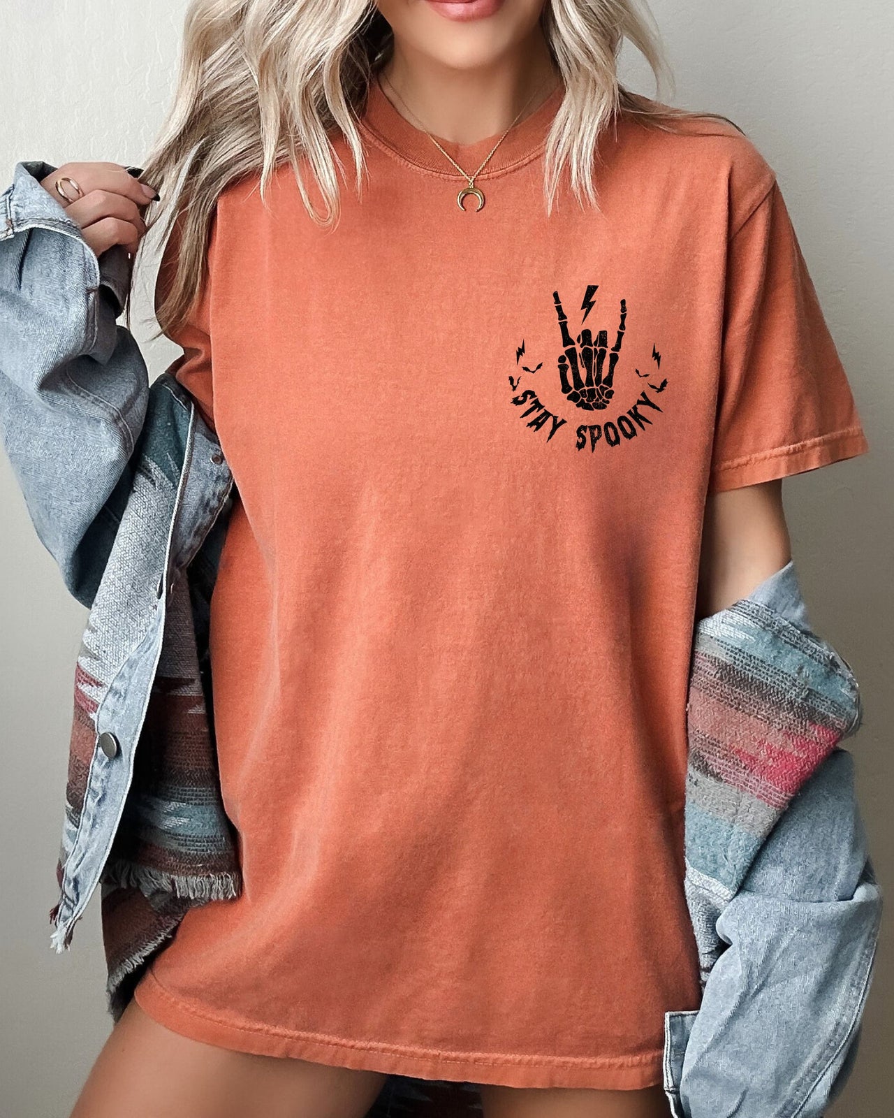 Stay Spooky Pocket Skeleton Ghost Witch Meme Halloween Costume Comfort Colors Tee