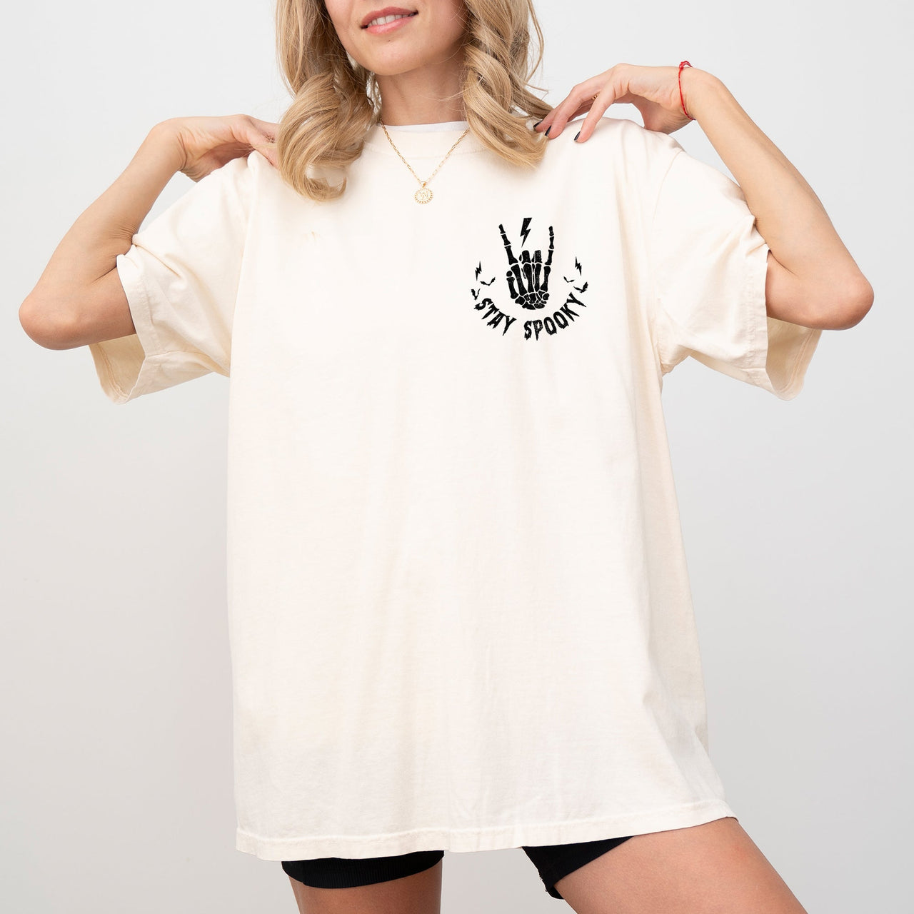 Stay Spooky Pocket Skeleton Ghost Witch Meme Halloween Costume Comfort Colors Tee