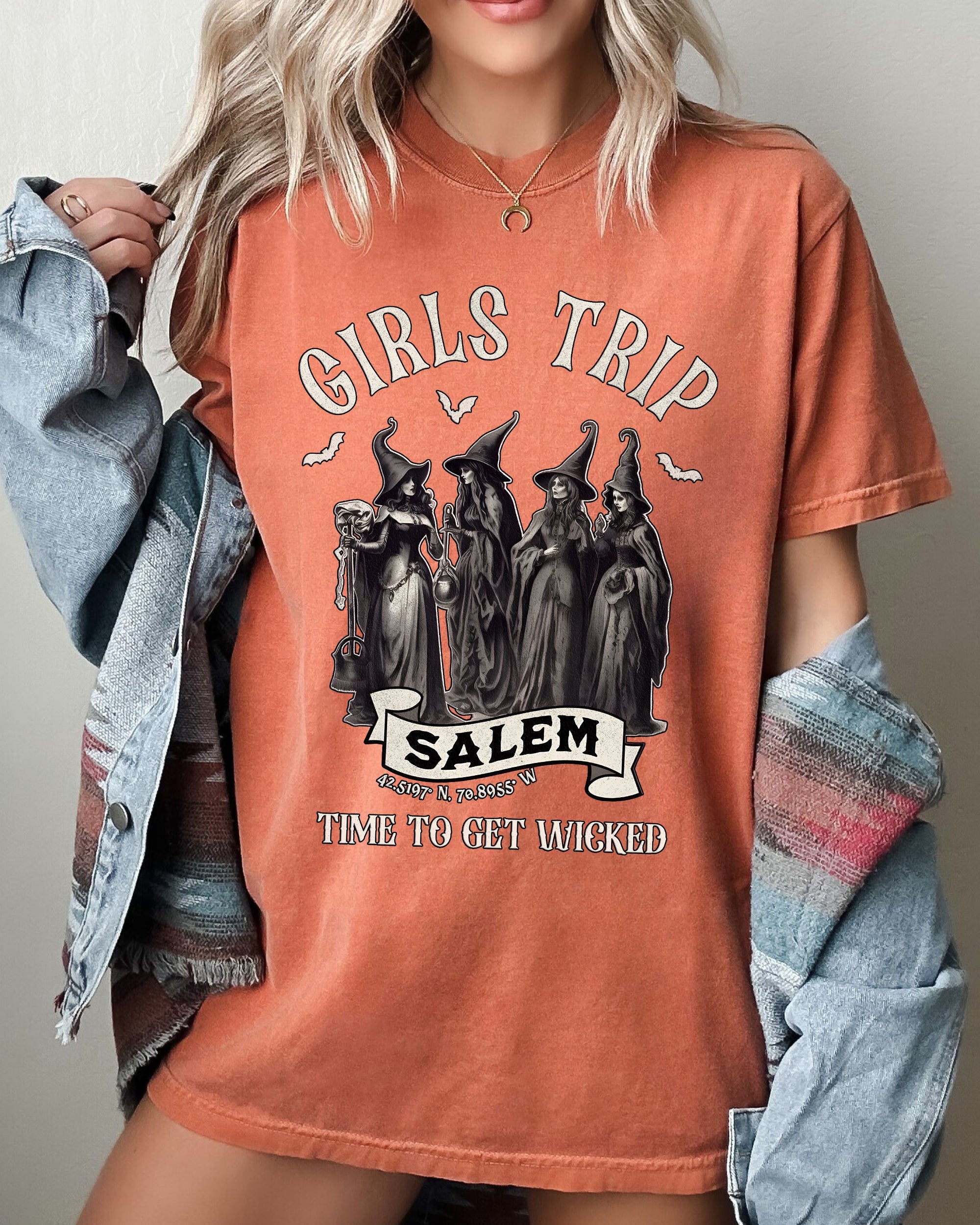 Girls Trip Salem Skeleton Ghost Witch Meme Halloween Spooky Costume Comfort Colors Tee