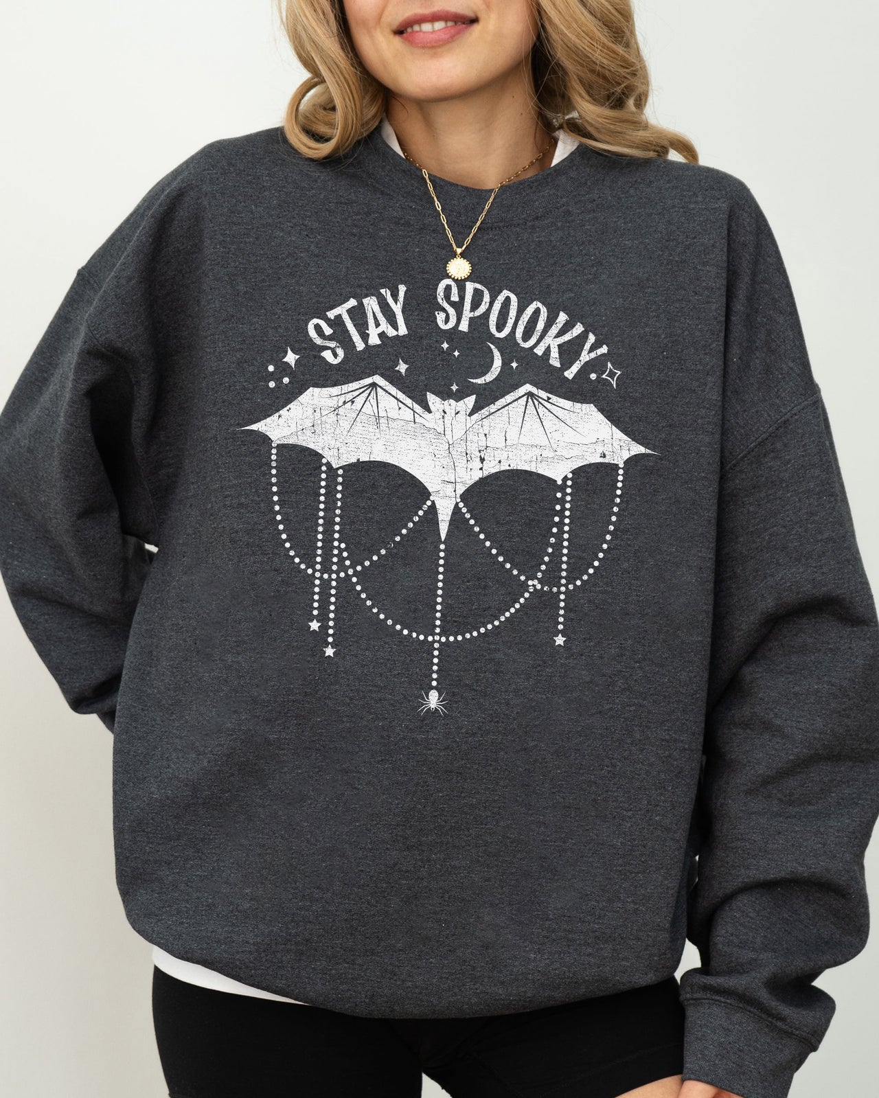Stay Spooky Bat Skeleton Ghost Witch Halloween Meme Costume Night Creature Parade Sweatshirt