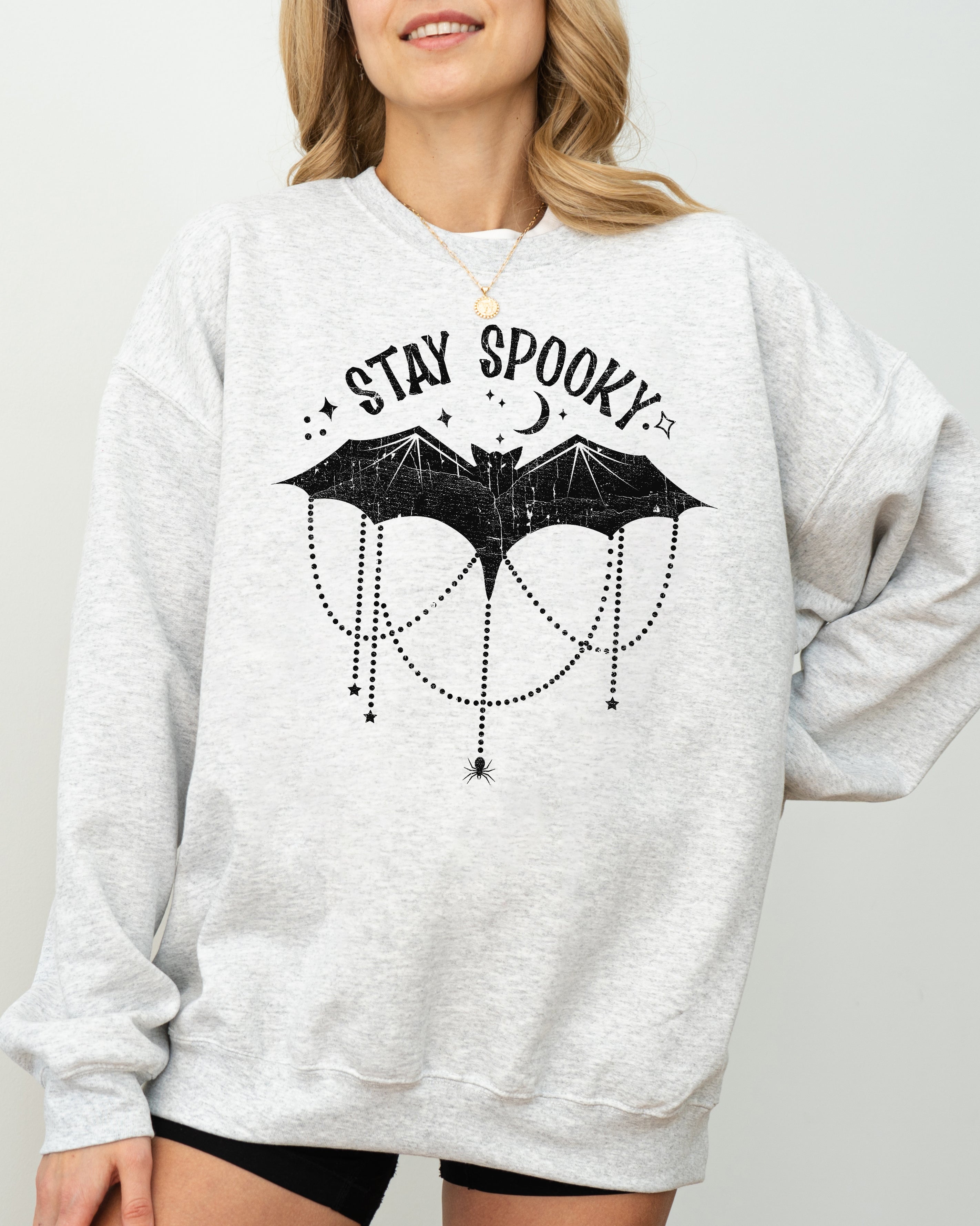 Stay Spooky Bat Skeleton Ghost Witch Halloween Meme Costume Night Creature Parade Sweatshirt
