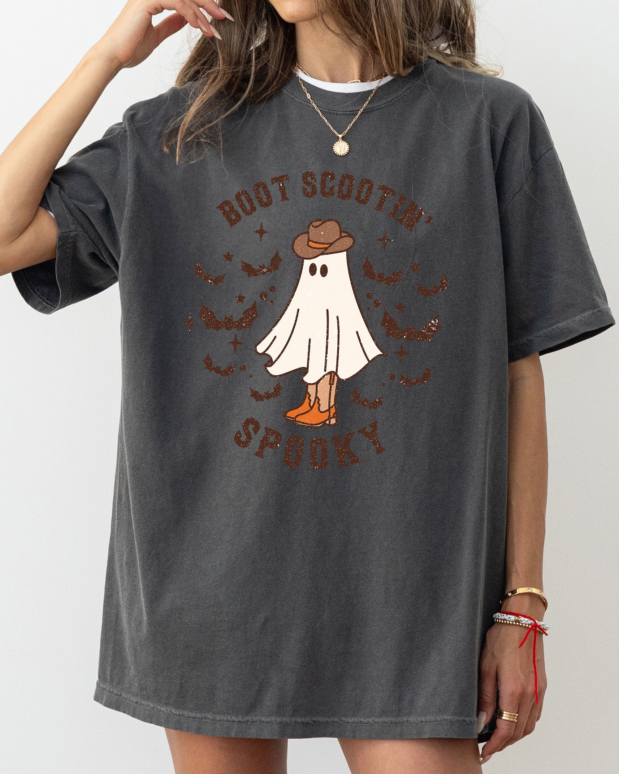 Boot Scootin' Spooky Ghost Bat Skeleton Witch Halloween Meme Party Comfort Colors Tee