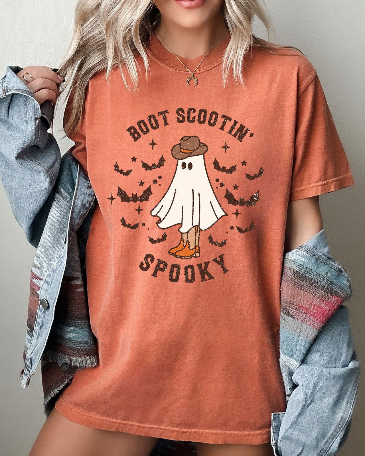 Boot Scootin' Spooky Ghost Bat Skeleton Witch Halloween Meme Party Comfort Colors Tee