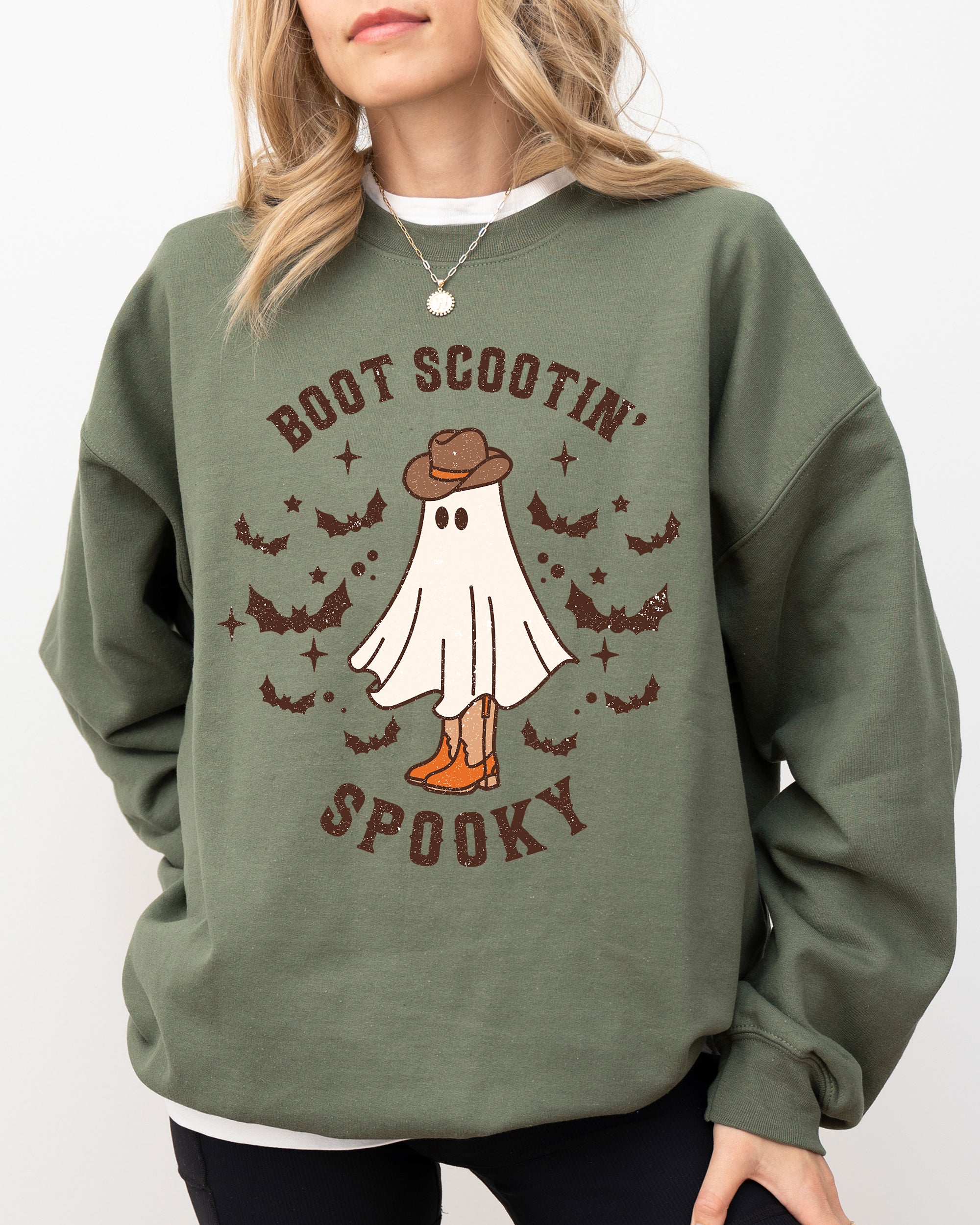 Boot Scootin' Spooky Ghost Bat Skeleton Witch Halloween Costume Graphic Sweatshirt