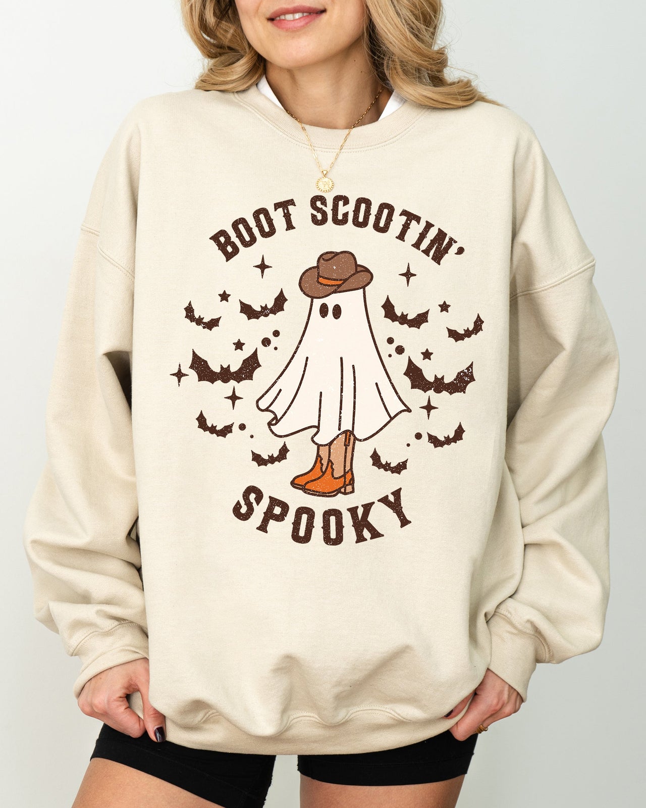 Boot Scootin' Spooky Ghost Bat Skeleton Witch Halloween Costume Graphic Sweatshirt