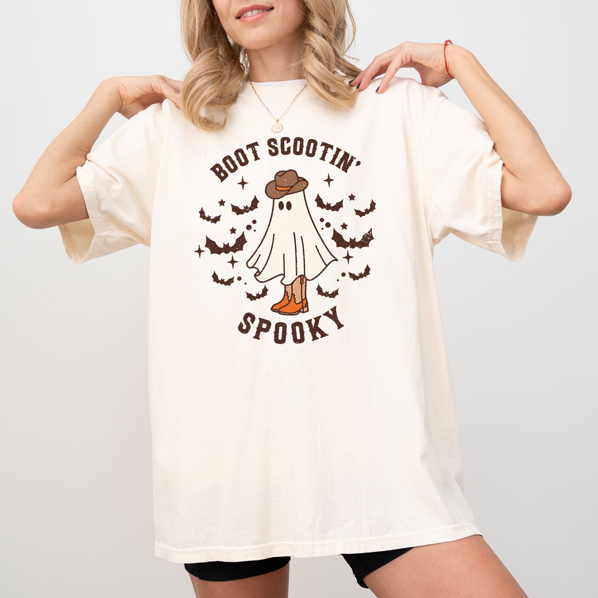 Boot Scootin' Spooky Ghost Bat Skeleton Witch Halloween Meme Party Comfort Colors Tee
