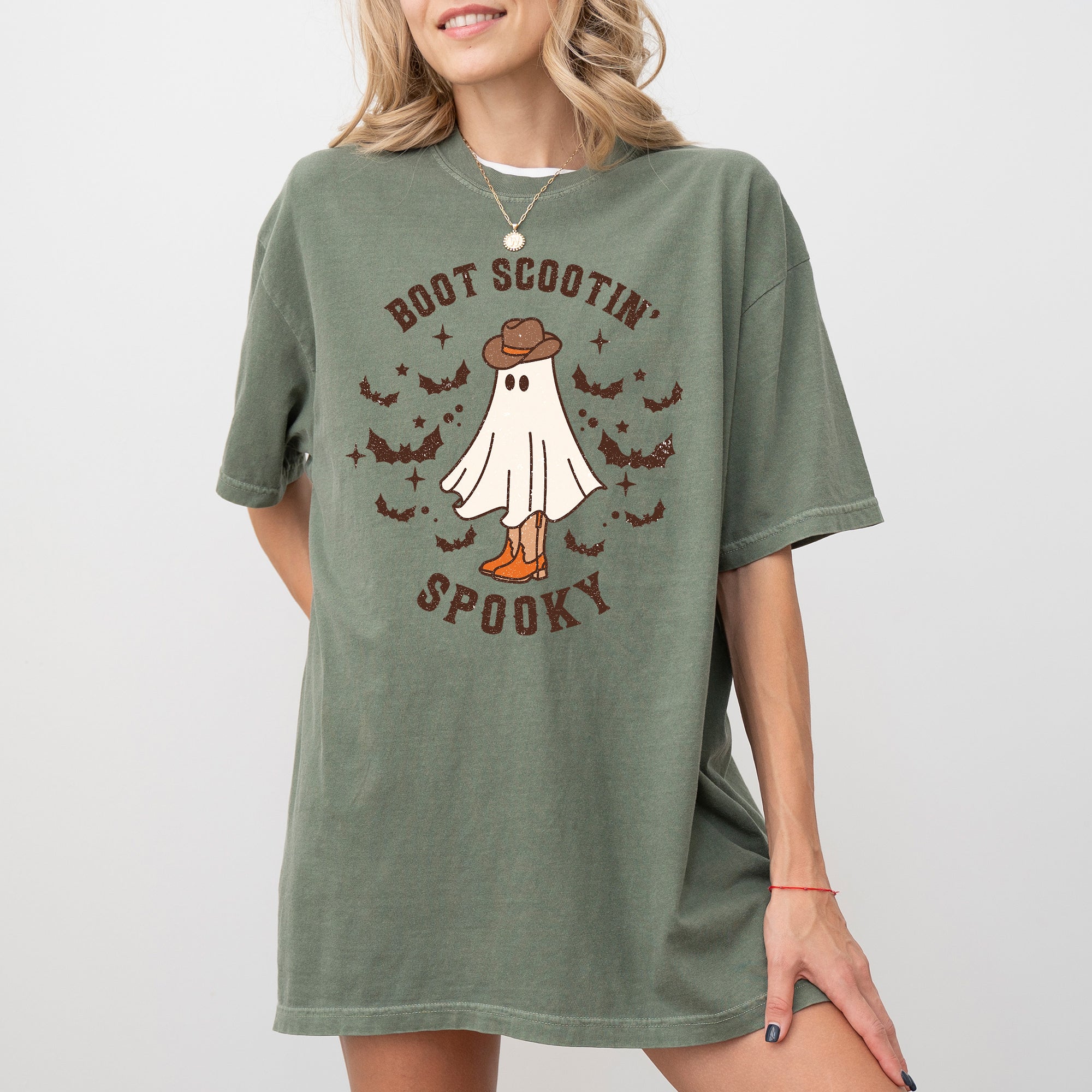 Boot Scootin' Spooky Ghost Bat Skeleton Witch Halloween Meme Party Comfort Colors Tee