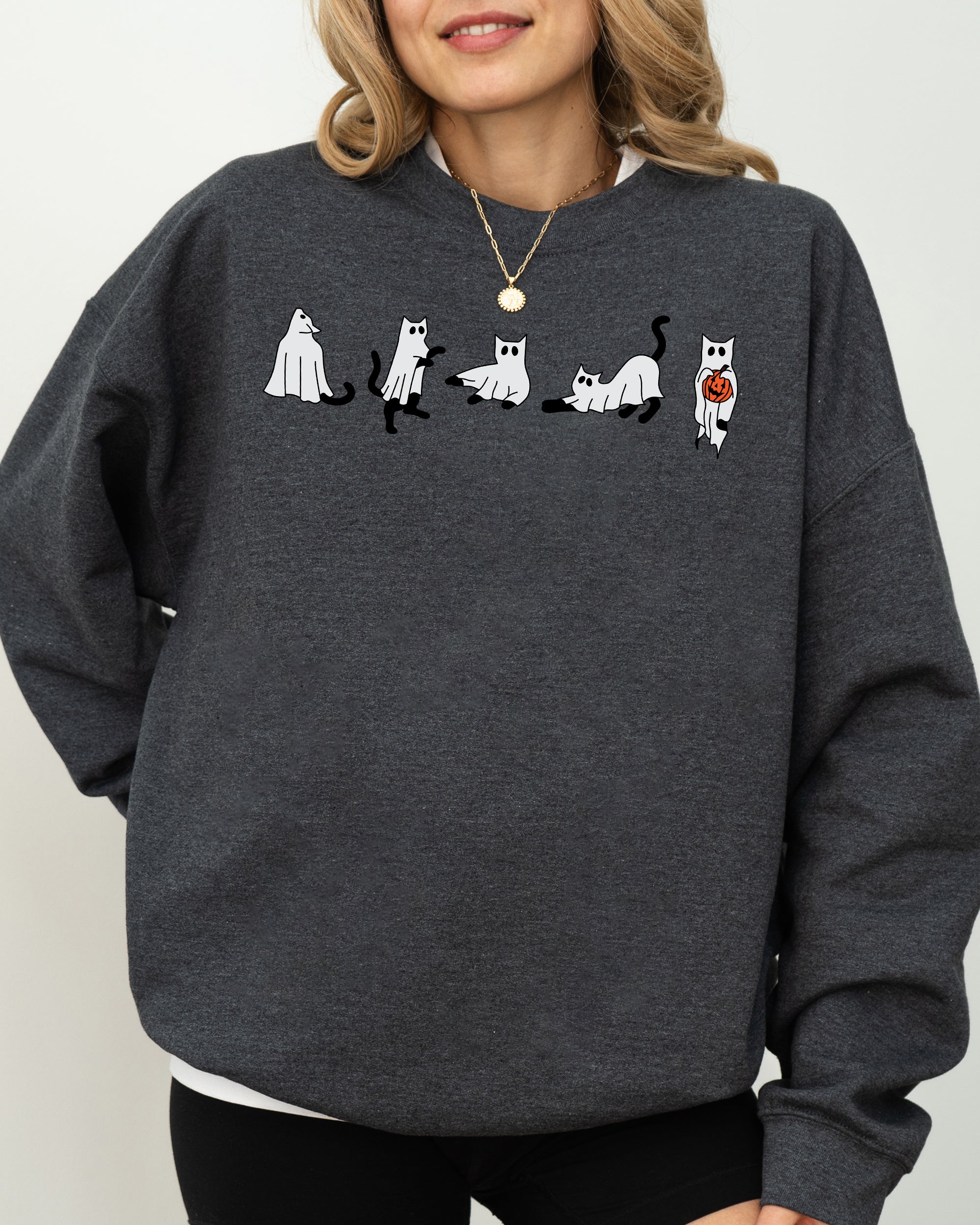 Cat Ghosts Skeleton Funny Witch Aesthetic Meme Halloween Spooky Costume Sweatshirt