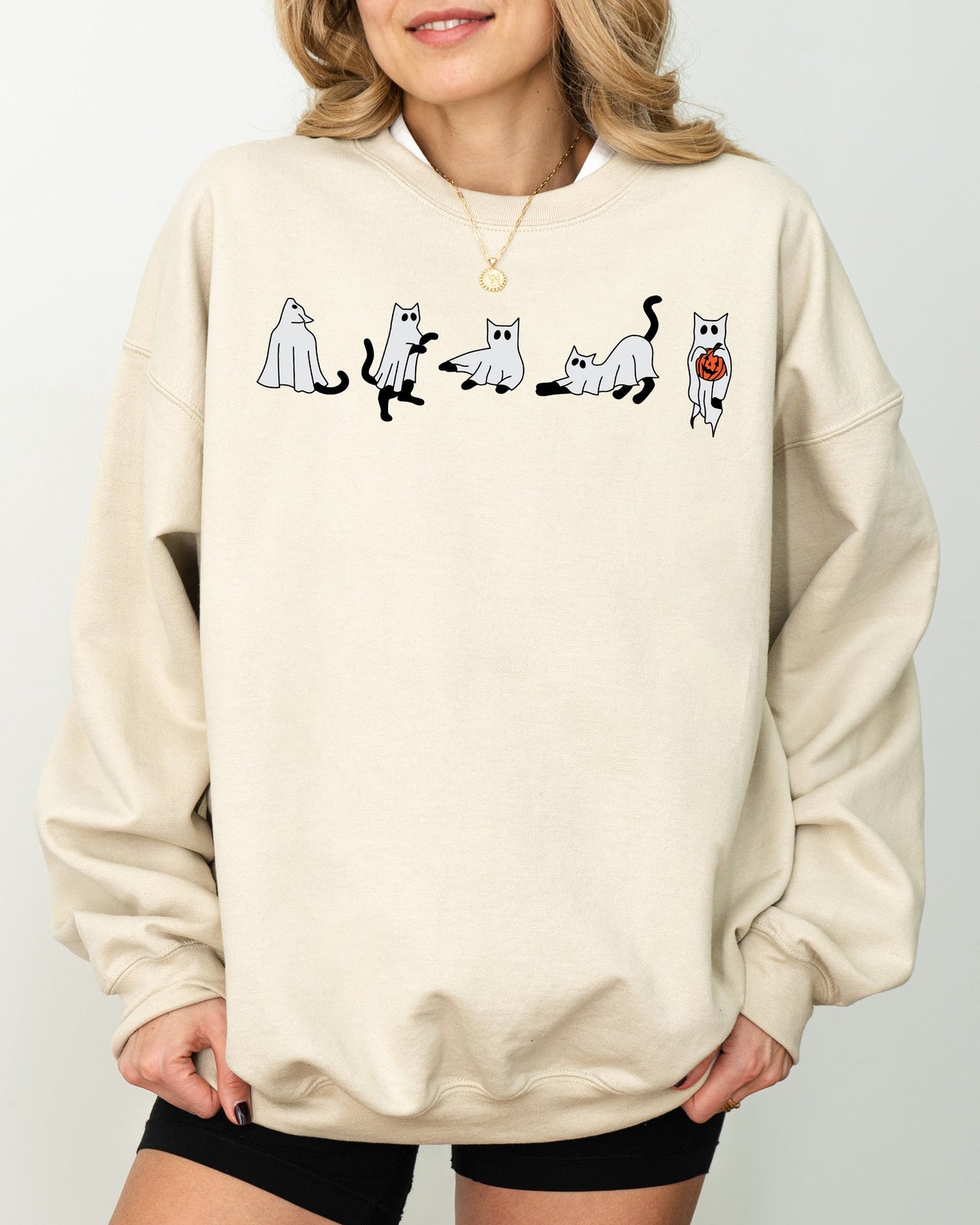 Cat Ghosts Skeleton Funny Witch Aesthetic Meme Halloween Spooky Costume Sweatshirt