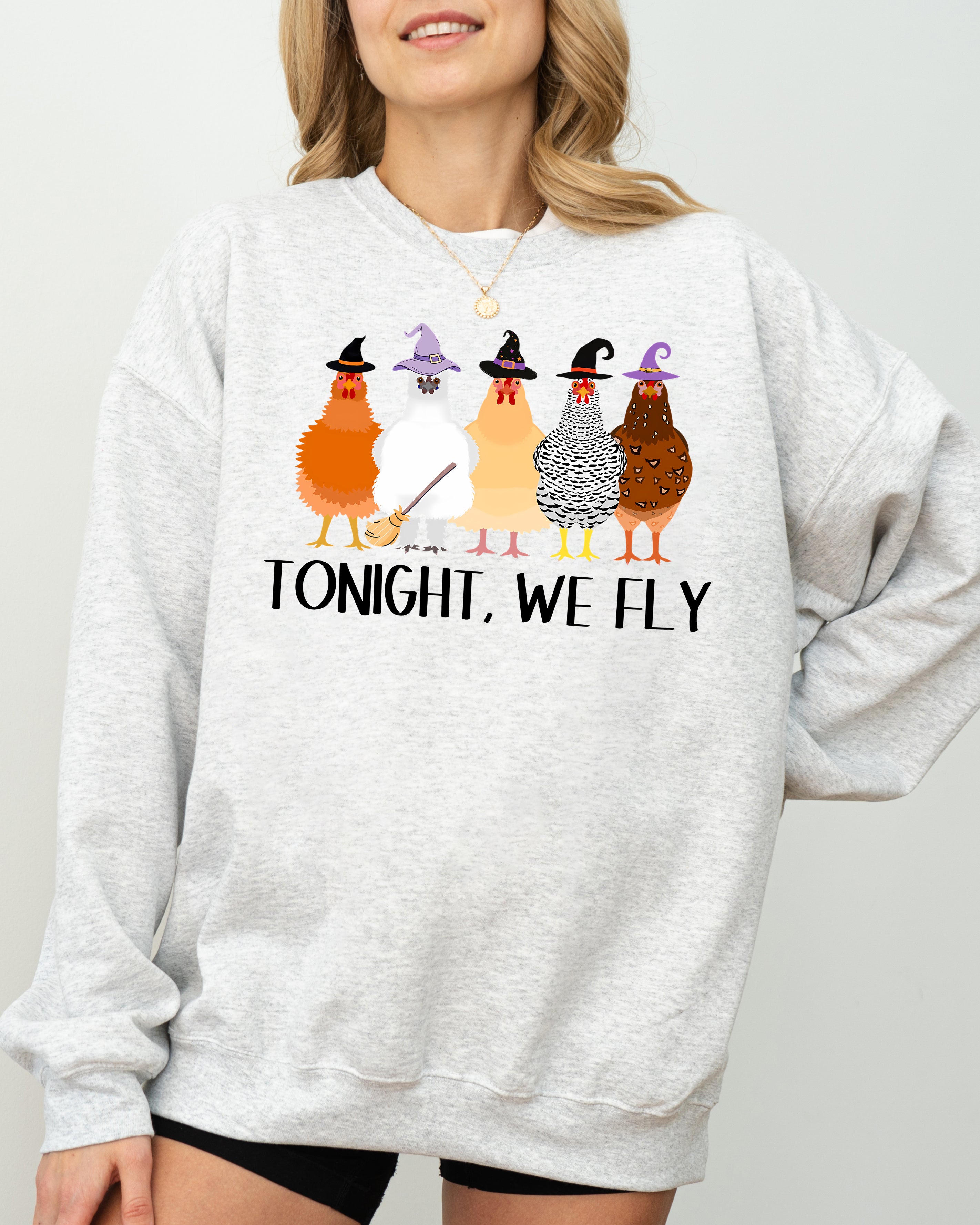Tonight We Fly Chickens Skeleton Witch Aesthetic Meme Halloween Spooky Costume Sweatshirt