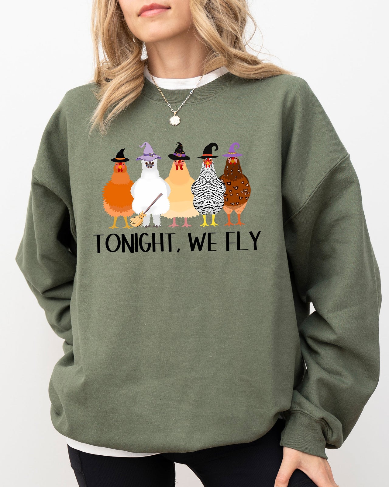 Tonight We Fly Chickens Skeleton Witch Aesthetic Meme Halloween Spooky Costume Sweatshirt
